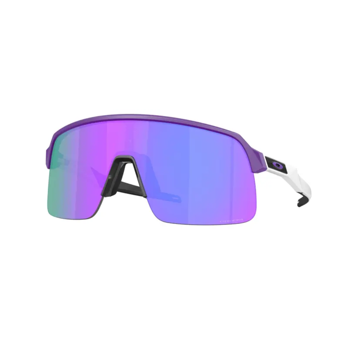 Oakley Sutro Lite Matte Electric Purple Prizm Violet sunglasses with high-wrap shield design, ideal for athletes and urban cyclists.