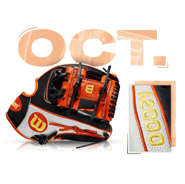 Wilson A2000 Miguel Rojas custom glove October 2018 with vibrant orange and black design.