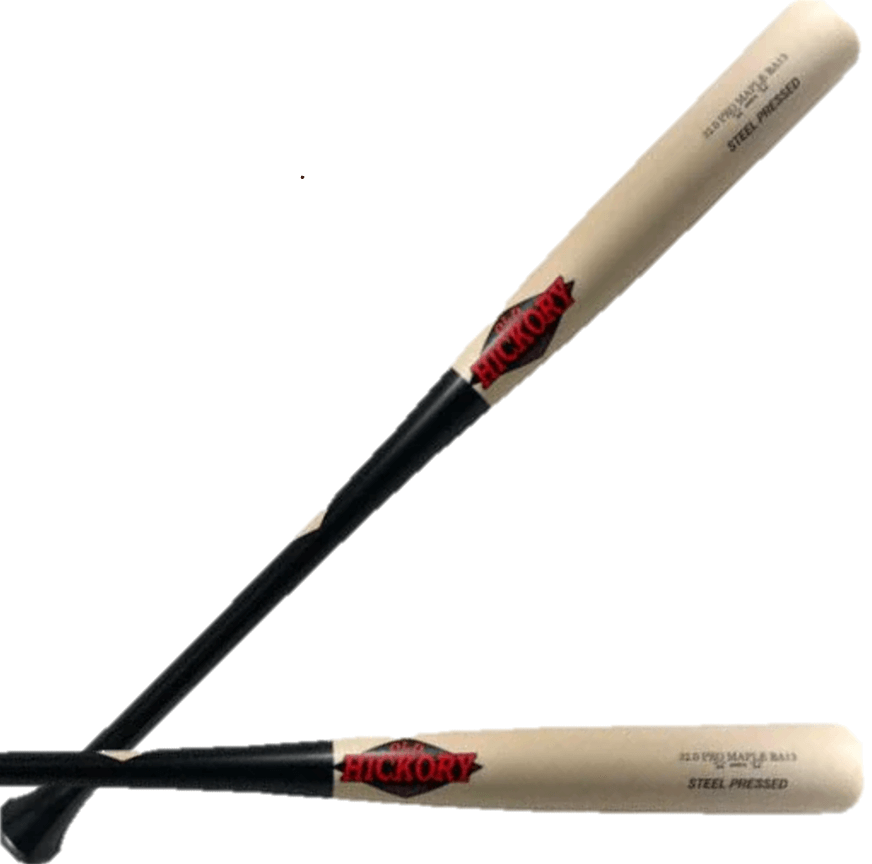 Old Hickory Steel Pressed RA13 bat with black and natural finish, medium barrel, flared knob, and extended sweet spot