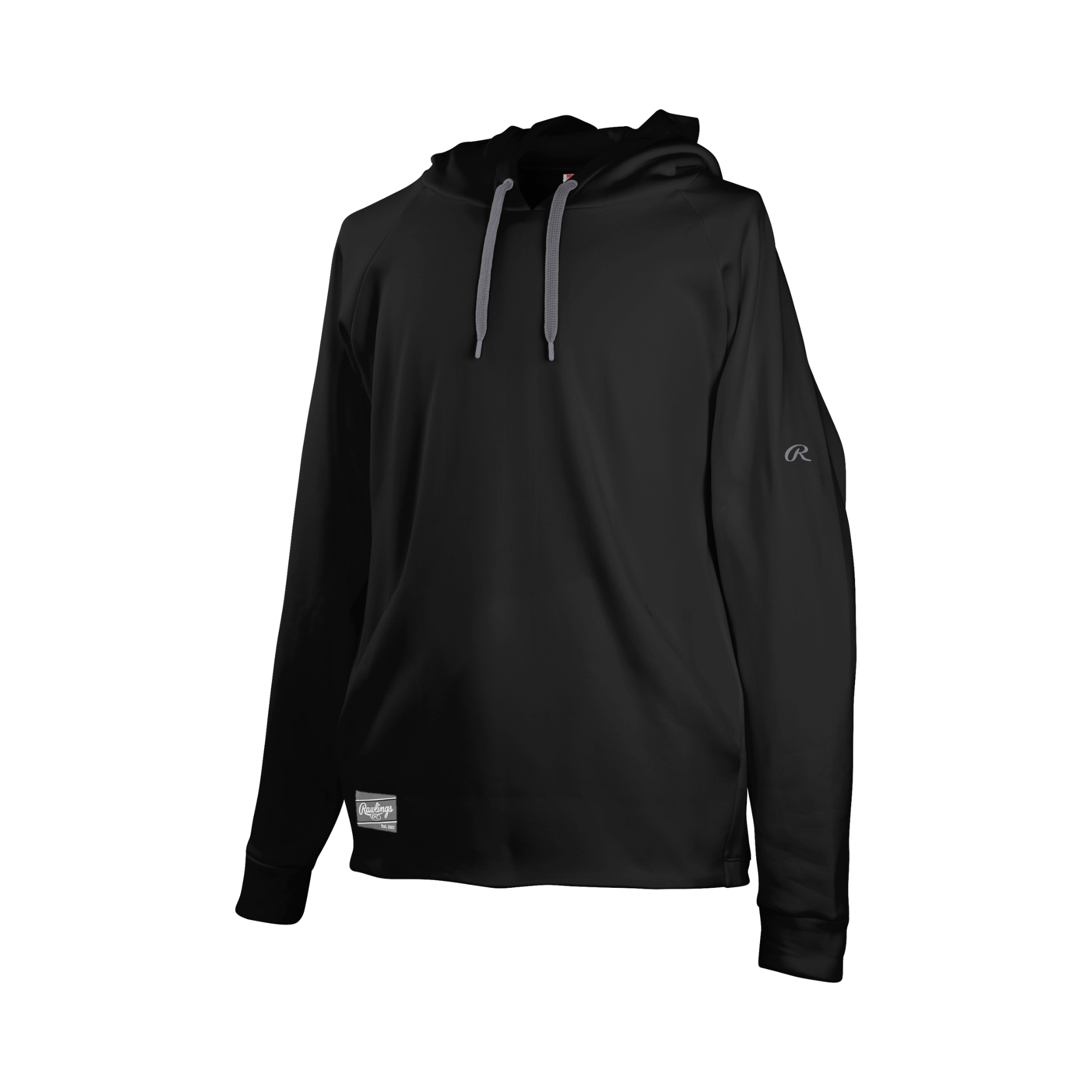 Rawlings Adult Colorsync Performance Hoodie in black, lightweight and breathable for athletes, featuring athletic fit and modern design.