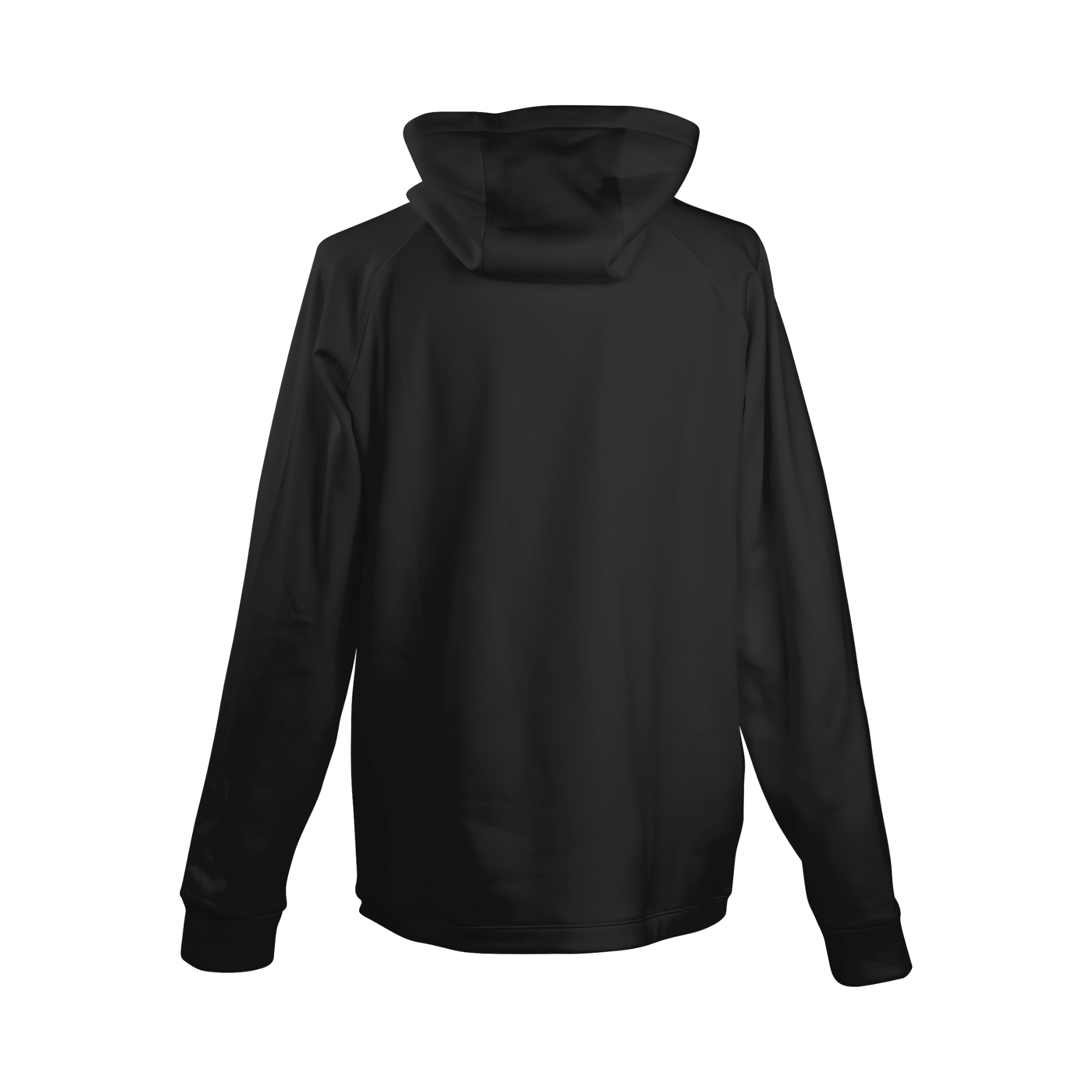 Back view of Rawlings Adult ColorSync Performance Hoodie in black, designed for comfort and style during athletic activities.