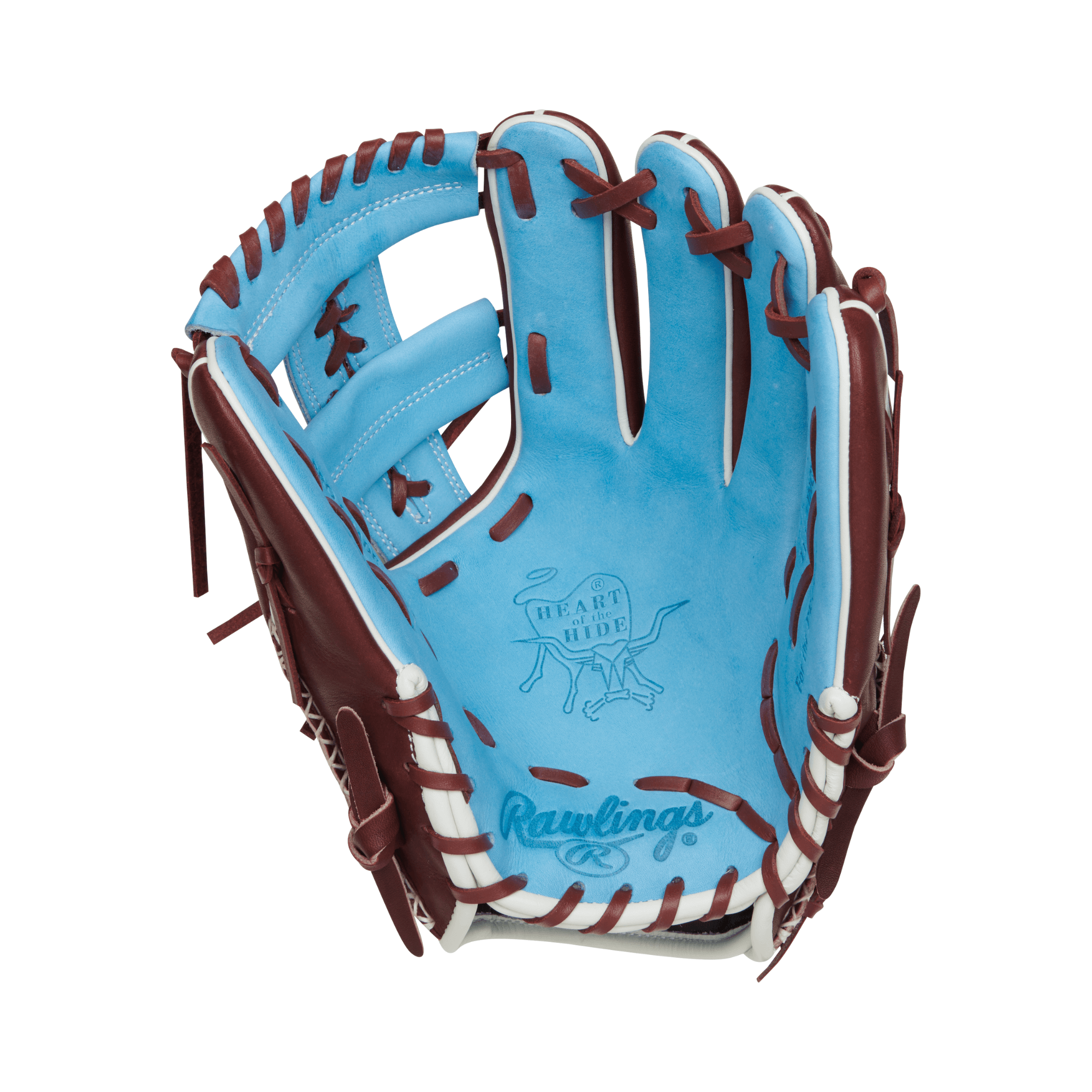 Rawlings Gold Glove Club 11.75-inch infield glove, Heart of the Hide leather, sherry and Columbia blue color.