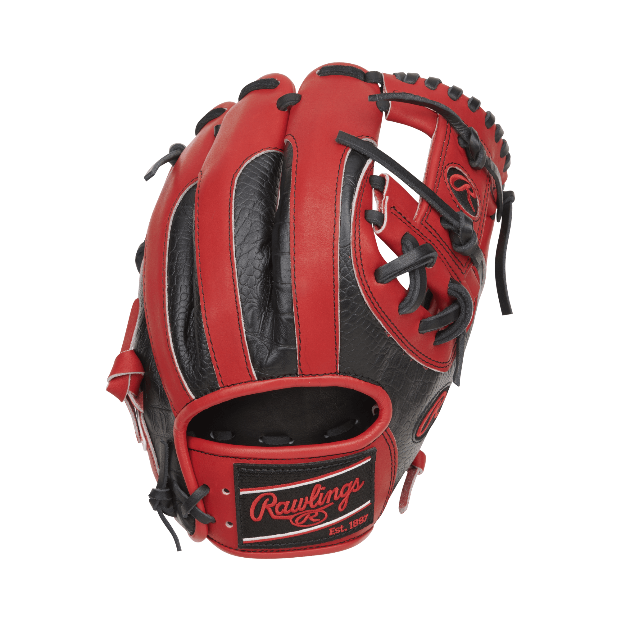 Rawlings Heart Of the Hide Color Sync 8.0 Baseball Glove in red and black with croc-embossed trim, 11.5" RHT.