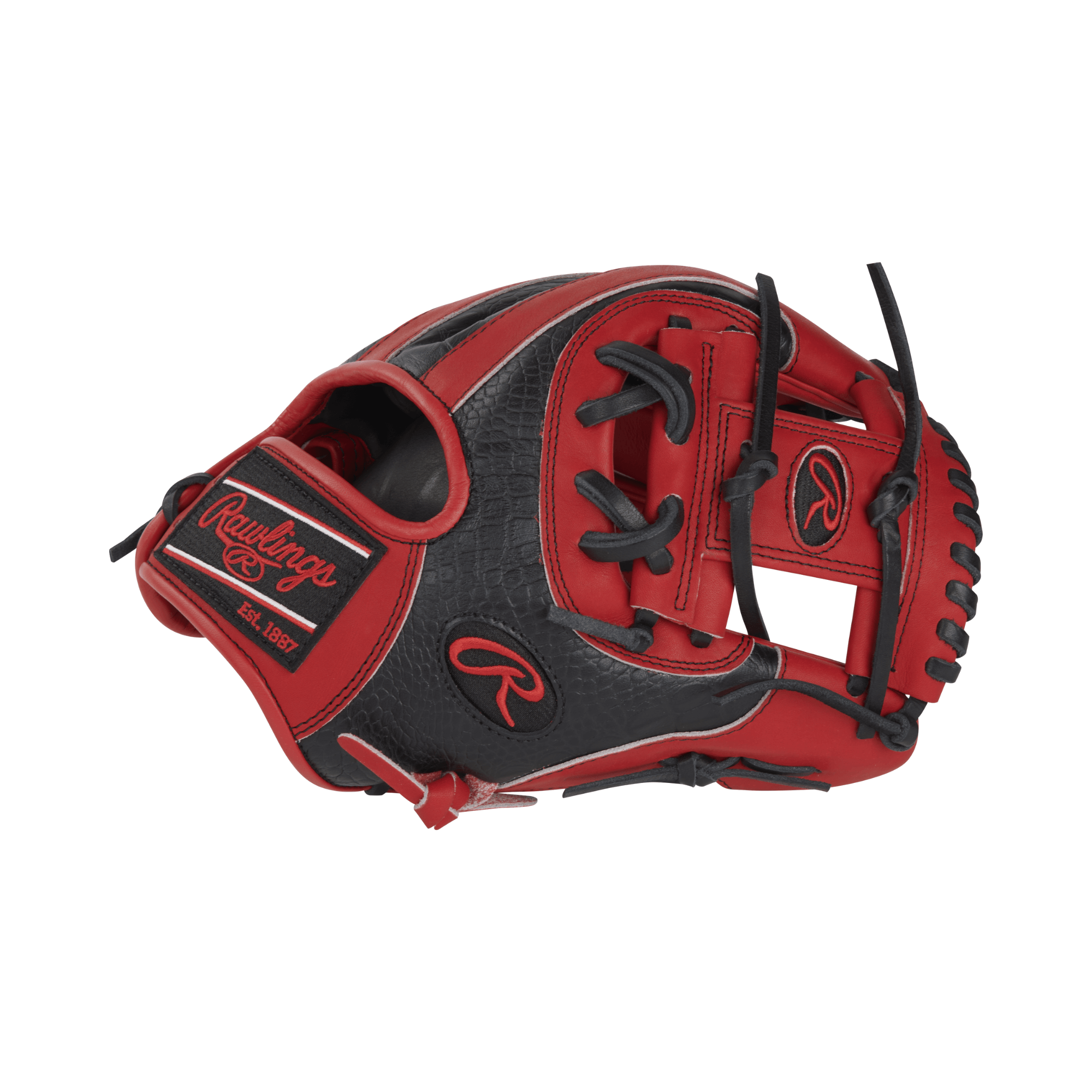 Rawlings Heart Of the Hide Color Sync 8.0 Baseball Glove in red and black with croc-embossed trim, 11.5" RHT.