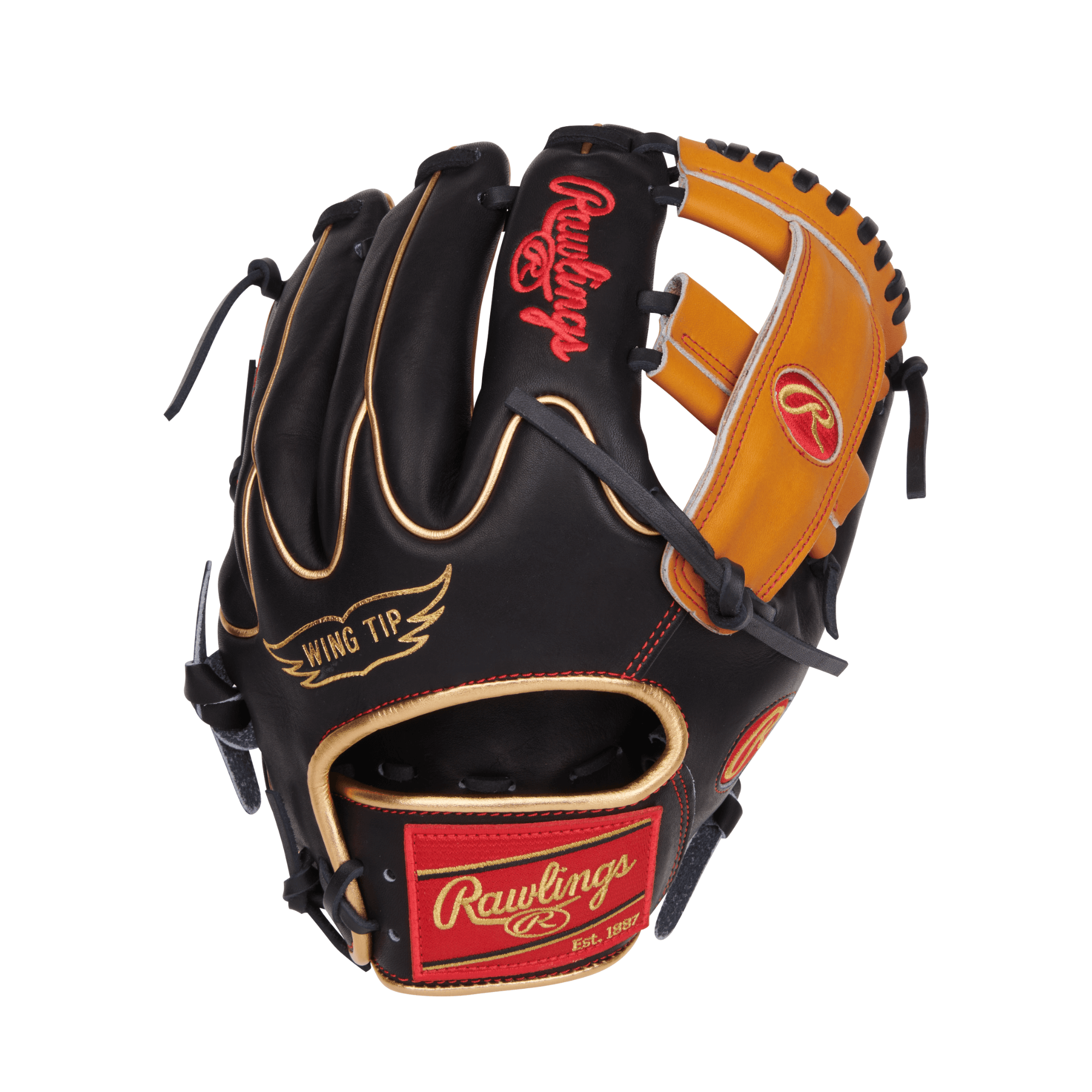 Rawlings Gold Glove Club RGGC PRO205W infield glove with wing tip design, featuring red and gold embroidered patch.