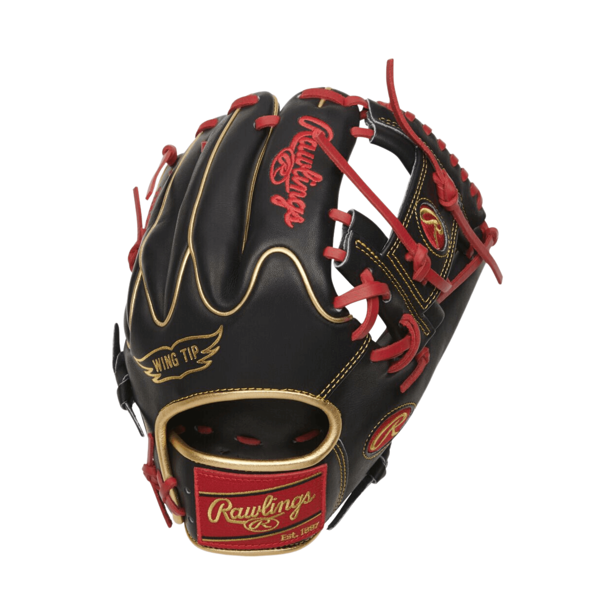 Rawlings Heart of the Hide 11.75" right infield glove with red lacing and gold accents for superior performance and style.
