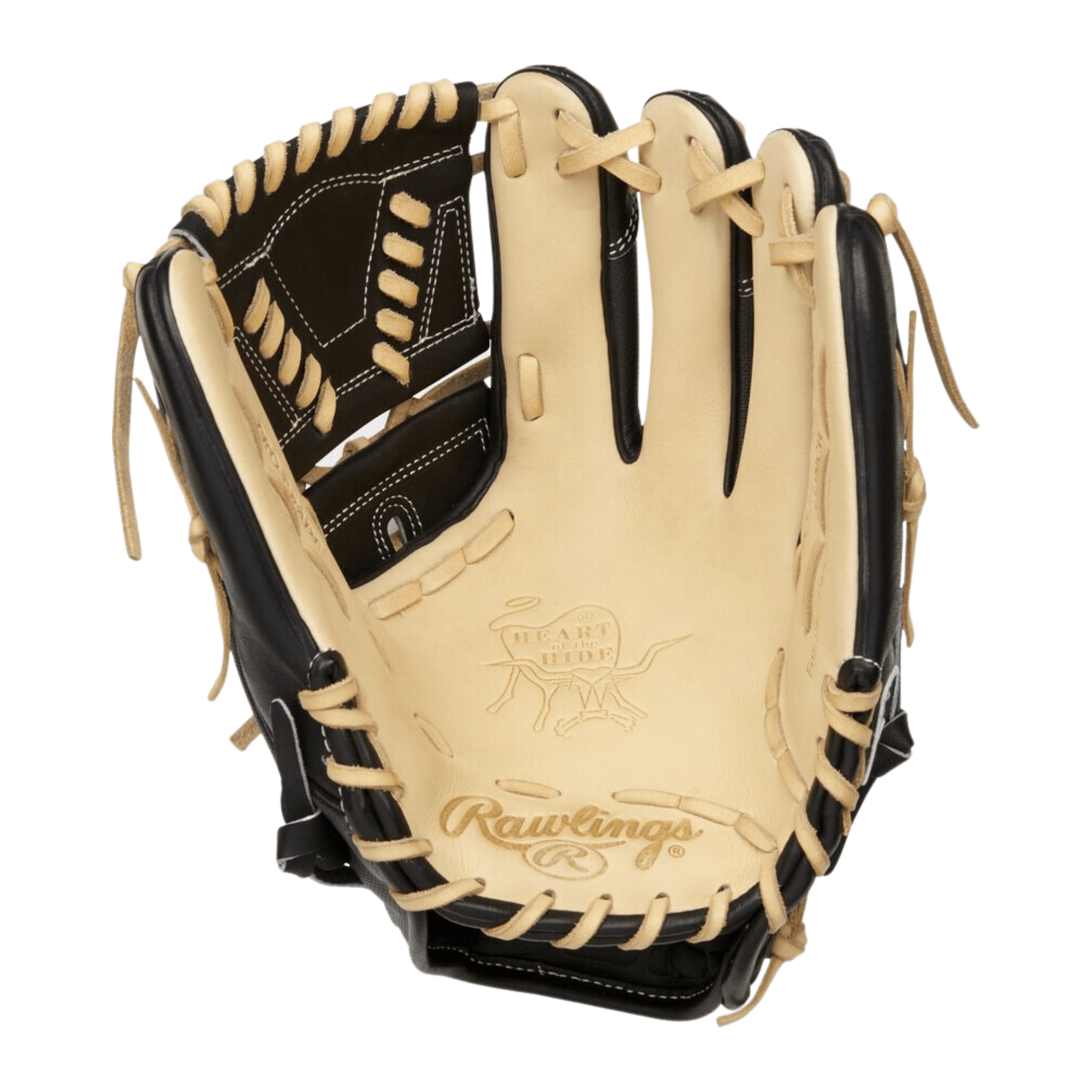 Rawlings Heart of the Hide 12 in Baseball Glove, Left Hand, black and camel color, deep pocket design.
