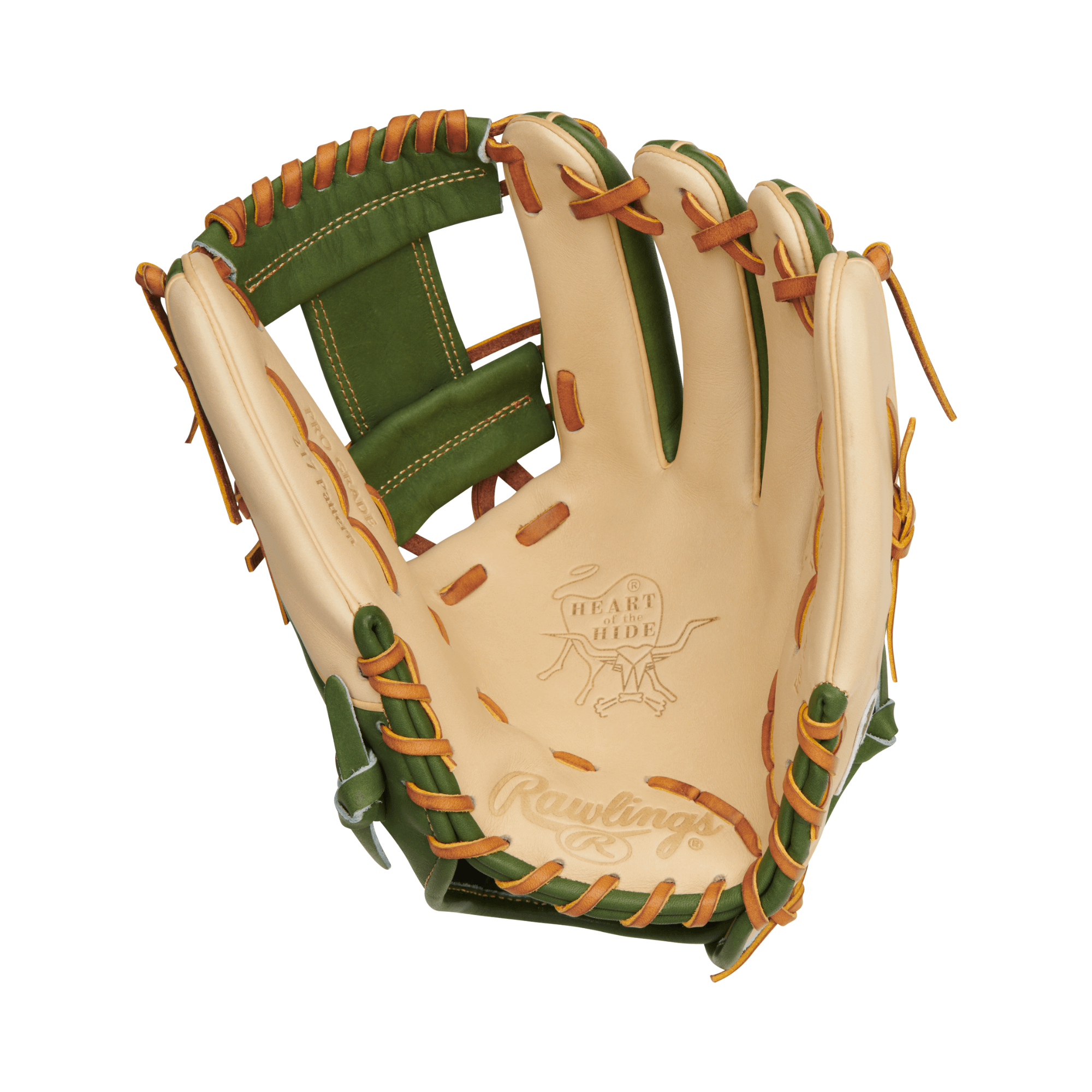 Rawlings Heart of Hide Gold Glove 11.75 infield glove, featuring green and tan leather, designed for precision and quick transfers.