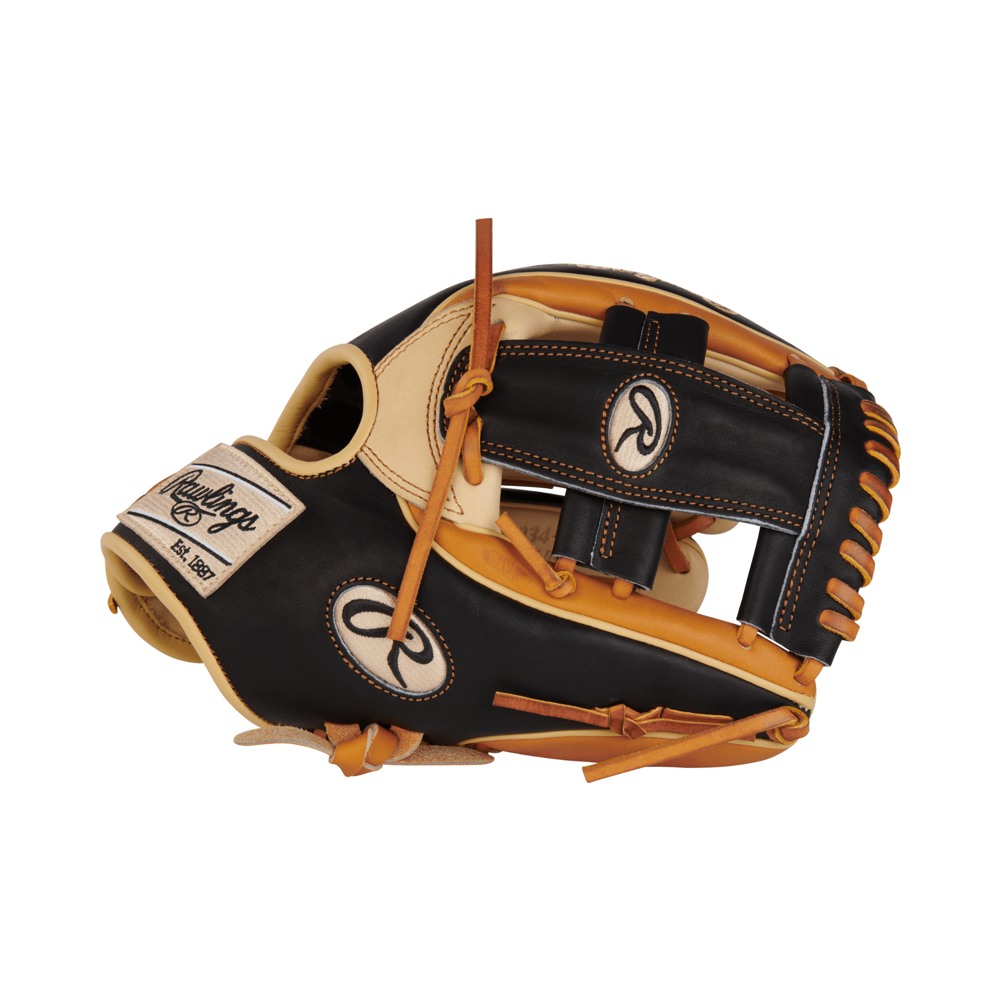 Rawlings February 2023 Gold Glove Club RGGC 11.5-inch PRO93 infield glove in black and tan leather.