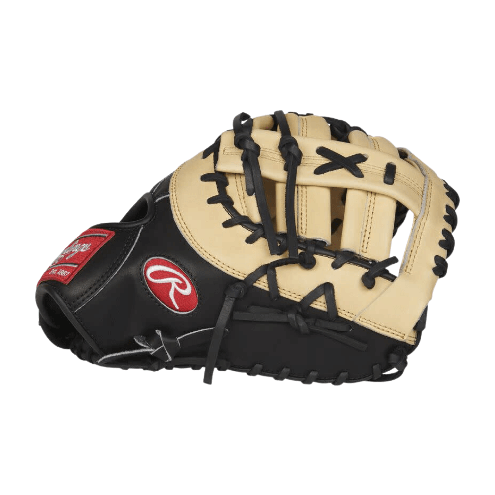 Rawlings Heart of the Hide 13-inch first base mitt, black and camel color.