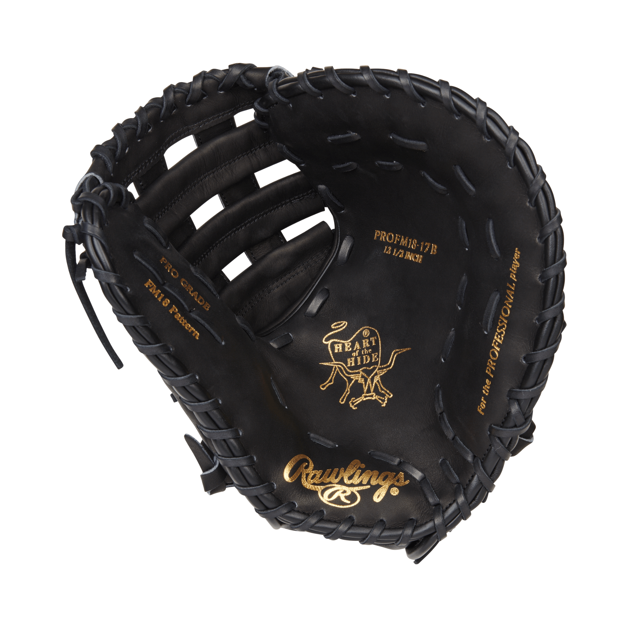 Rawlings Heart of the Hide 12.5-inch First Base Mitt, LHT, jet black with gold accents