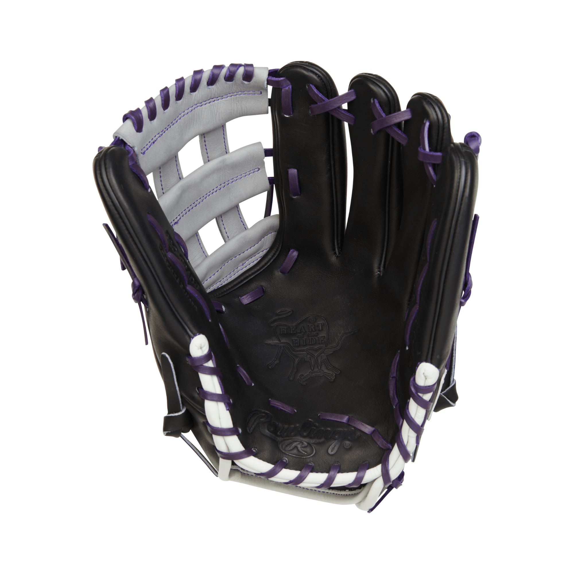 Rawlings December 2022 Gold Glove Club Heart of the Hide Infield Glove 12.25" in black and purple, featuring deep pocket design.