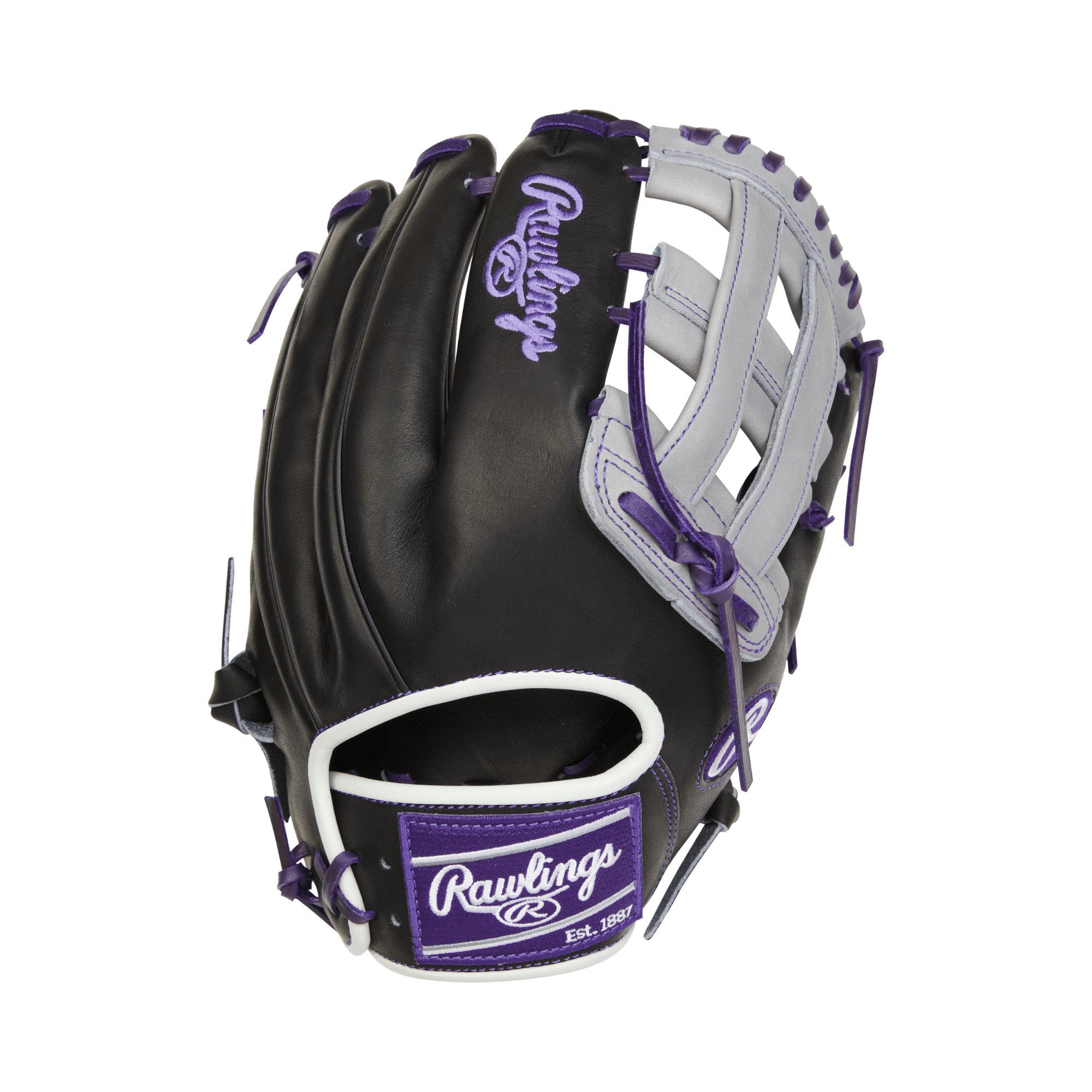 Rawlings December 2022 Gold Glove Club RGGC Heart of the Hide 12.25" infield glove with purple and white details.