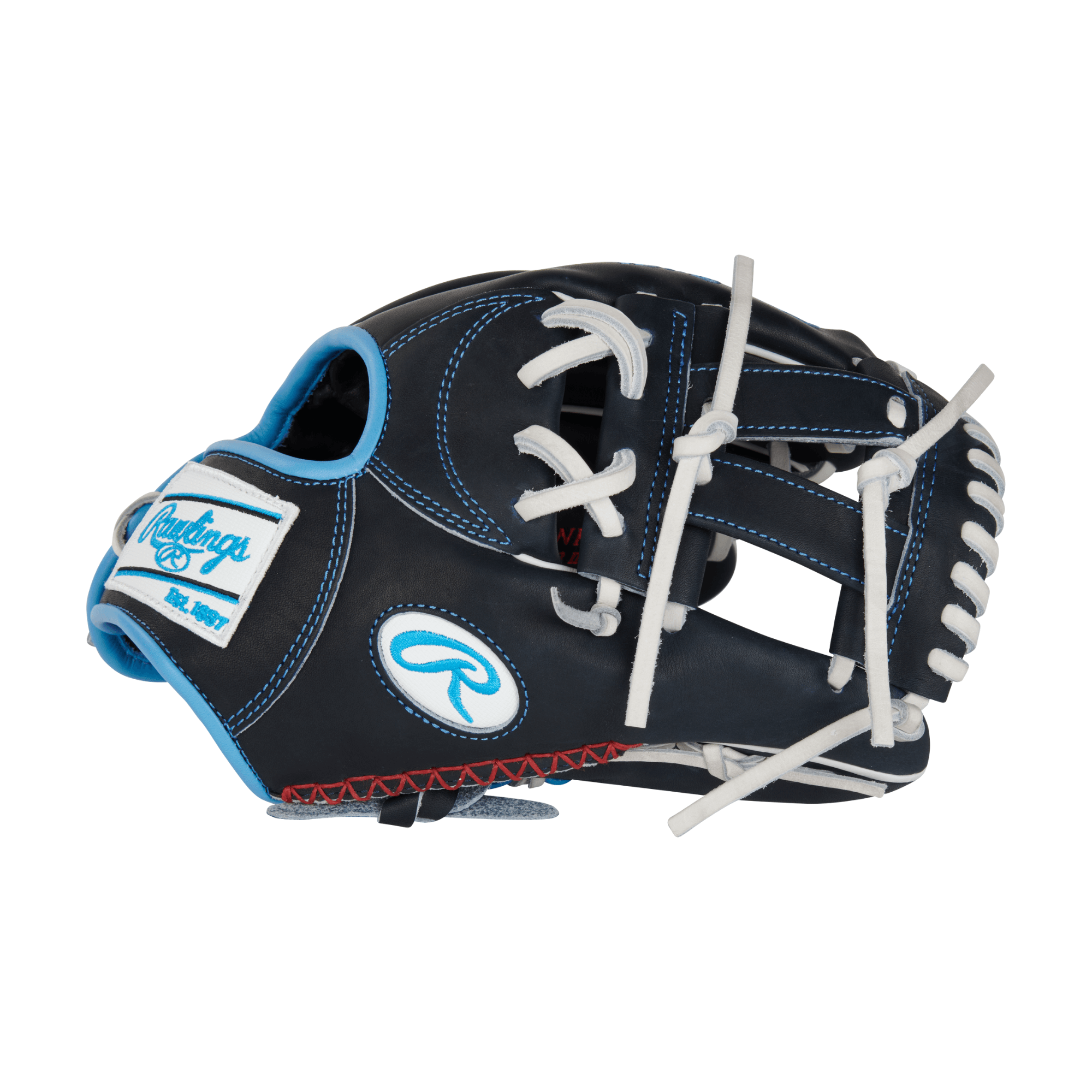 Rawlings August 2023 Gold Glove Club RGGC infield glove, 11.75", Heart of the Hide leather, blue and white design.