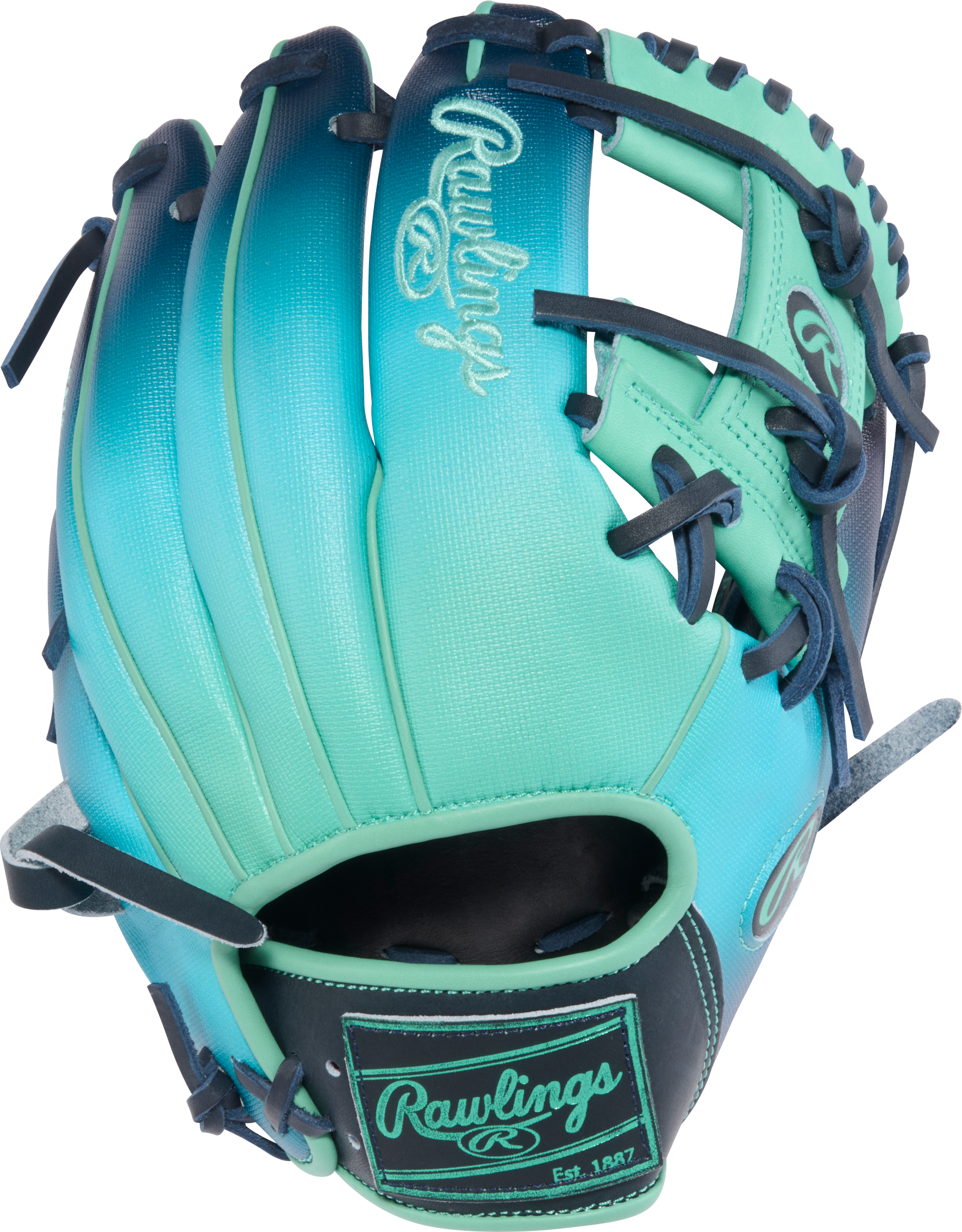 Rawlings HOH Funburst 2.0 11.5 Infield Baseball Glove Navy/Mint with premium Heart of the Hide performance for infield players.