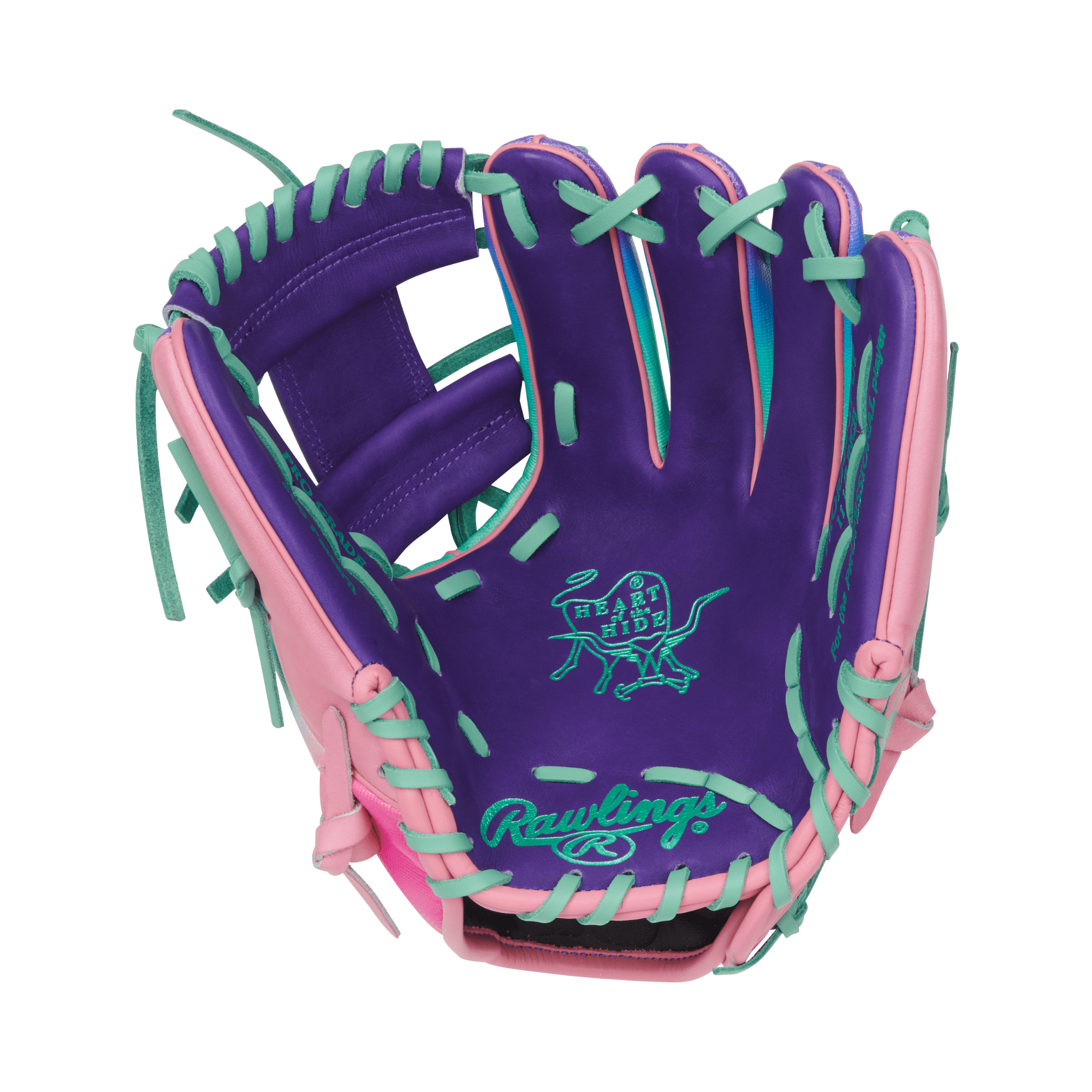 Closeup of Rawlings Fun Burst Glove palm with dynamic foil stamp.