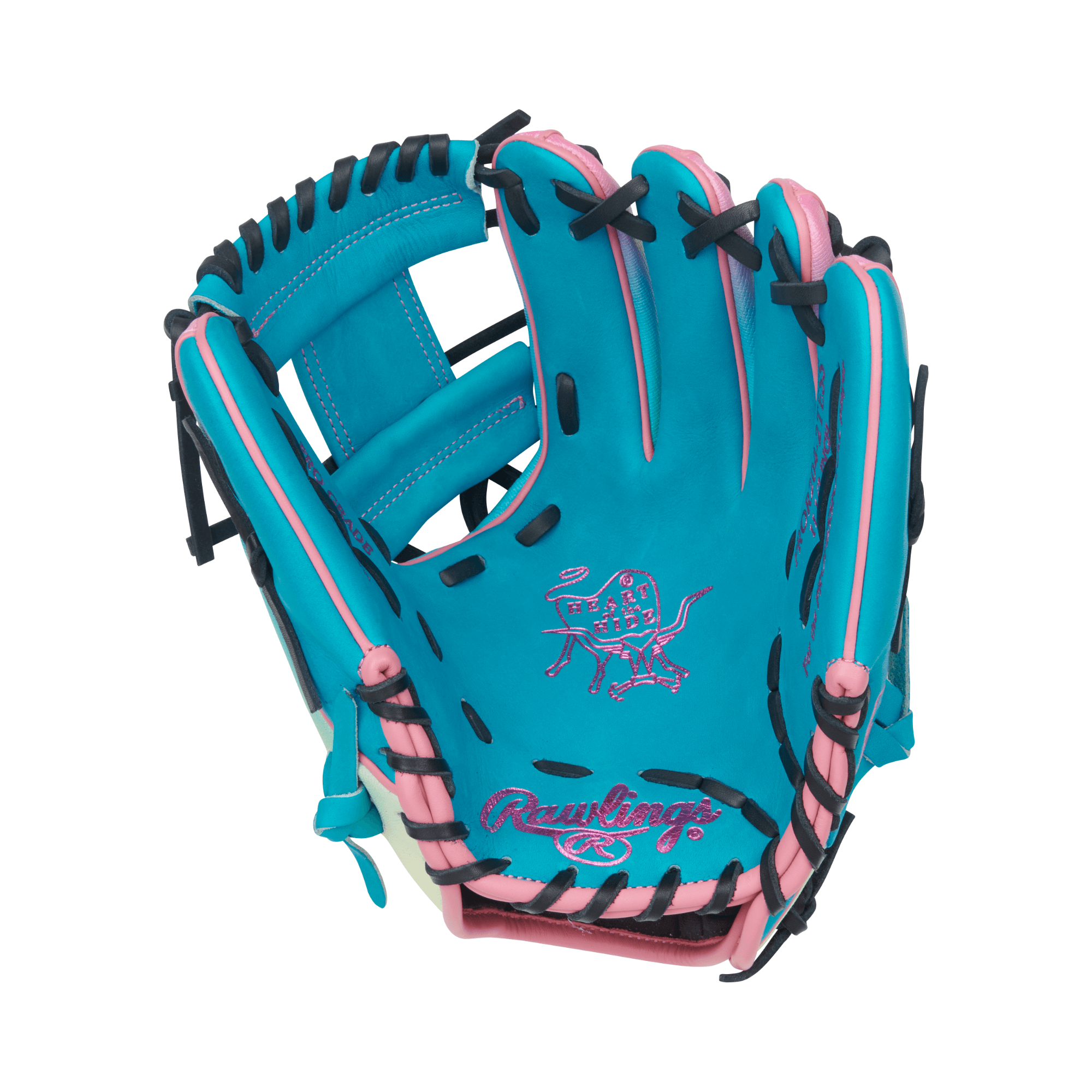 Closeup of Rawlings Fun Burst Glove palm with dynamic foil stamp.