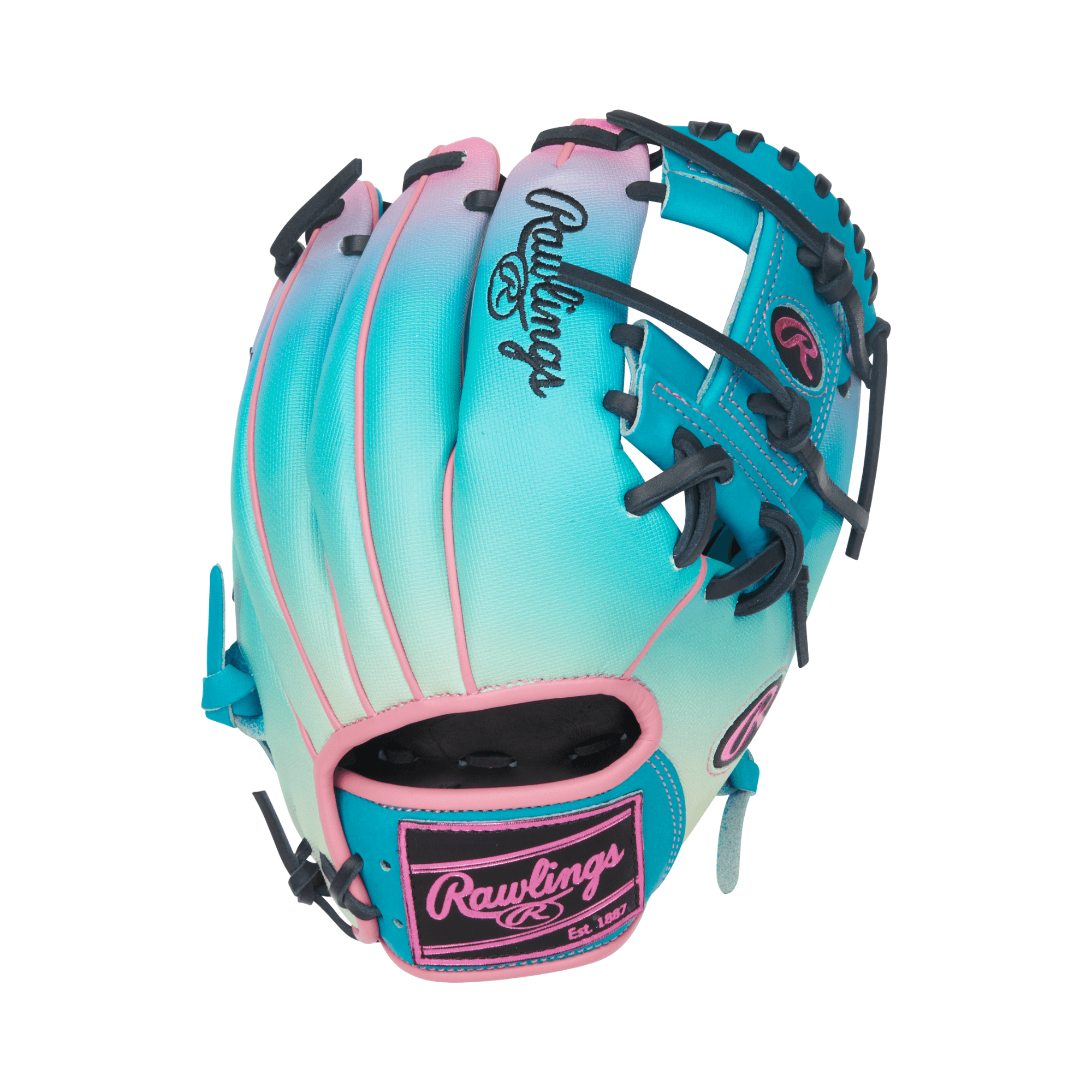 Back view of Rawlings Fun Burst Glove showcasing striking colors and patch.