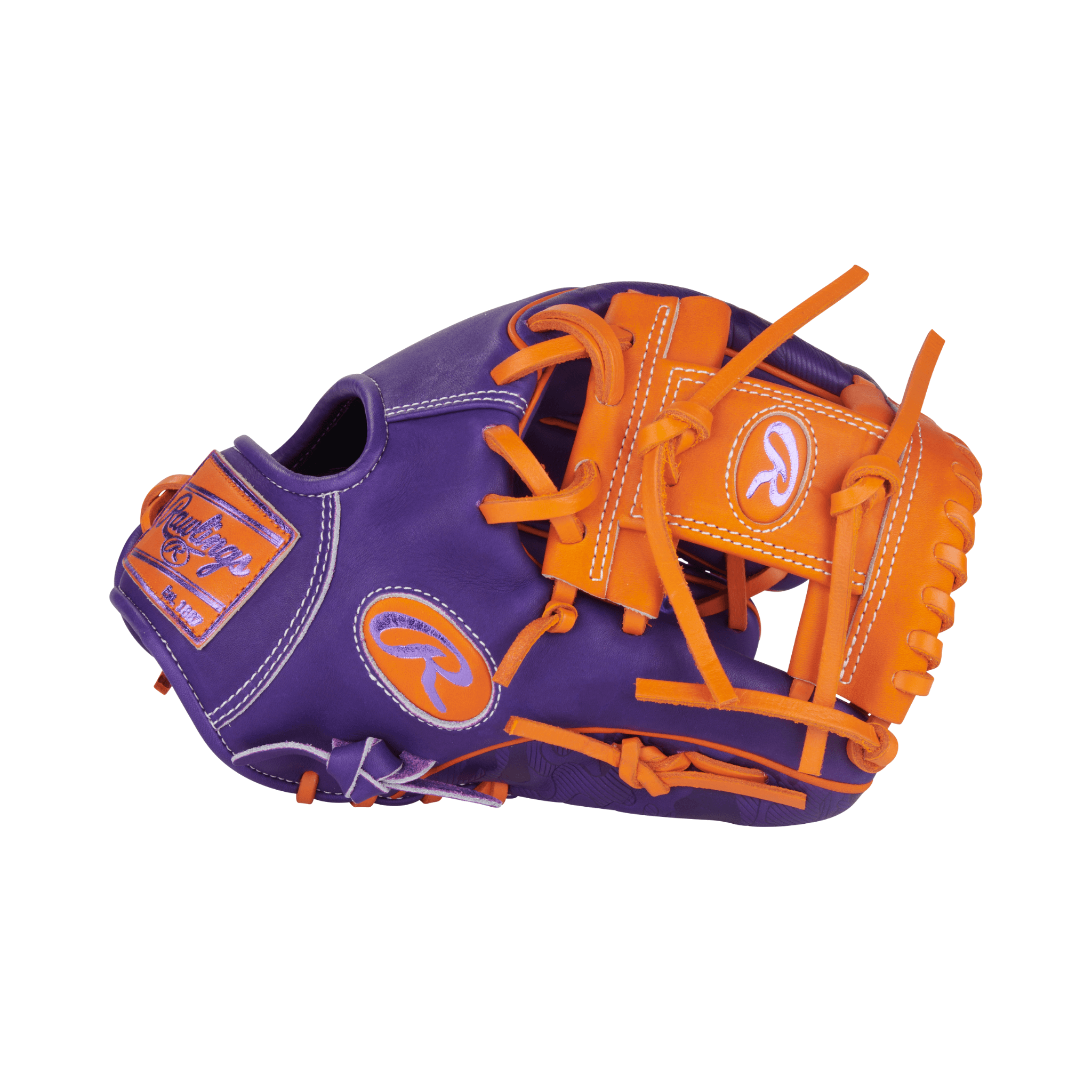Close-up of thumb area on Rawlings Heart of the Hide Contour Fit 11.5" Purple/Orange Infield Glove