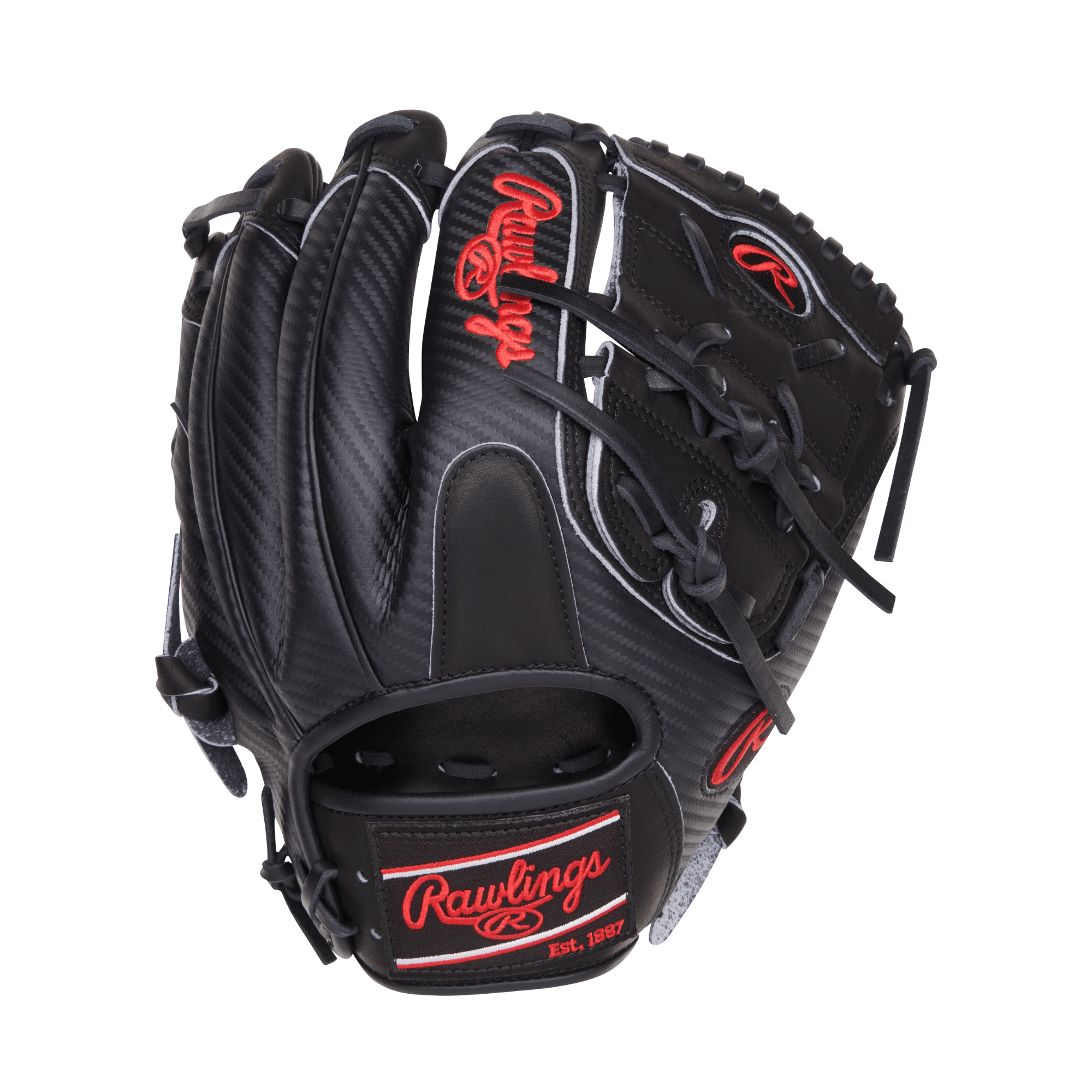 Rawlings Heart of the Hide 11.75-inch black infield/pitcher's glove with red accents.