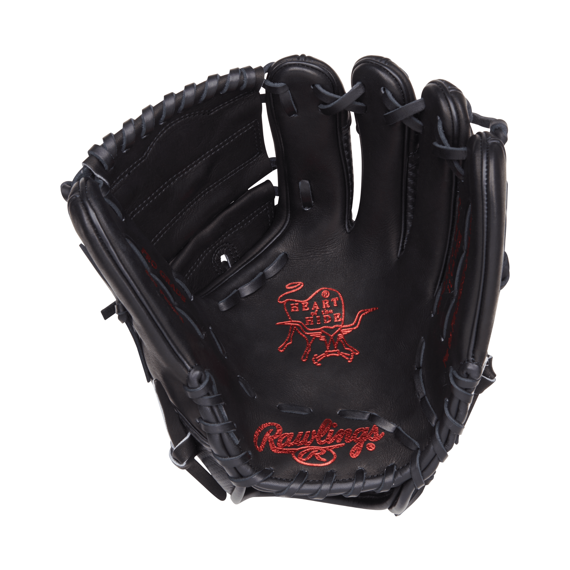 Rawlings Heart of the Hide 11.75" black glove with red features, perfect for infield and pitching.