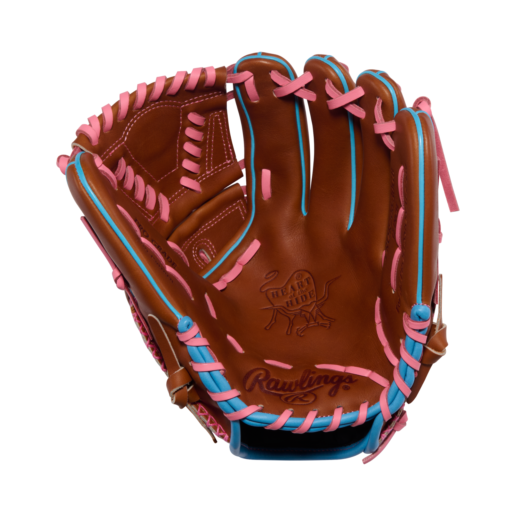Rawlings PROR206-30GB Baseball Glove palm view showing the secure pocket and laced two-piece web