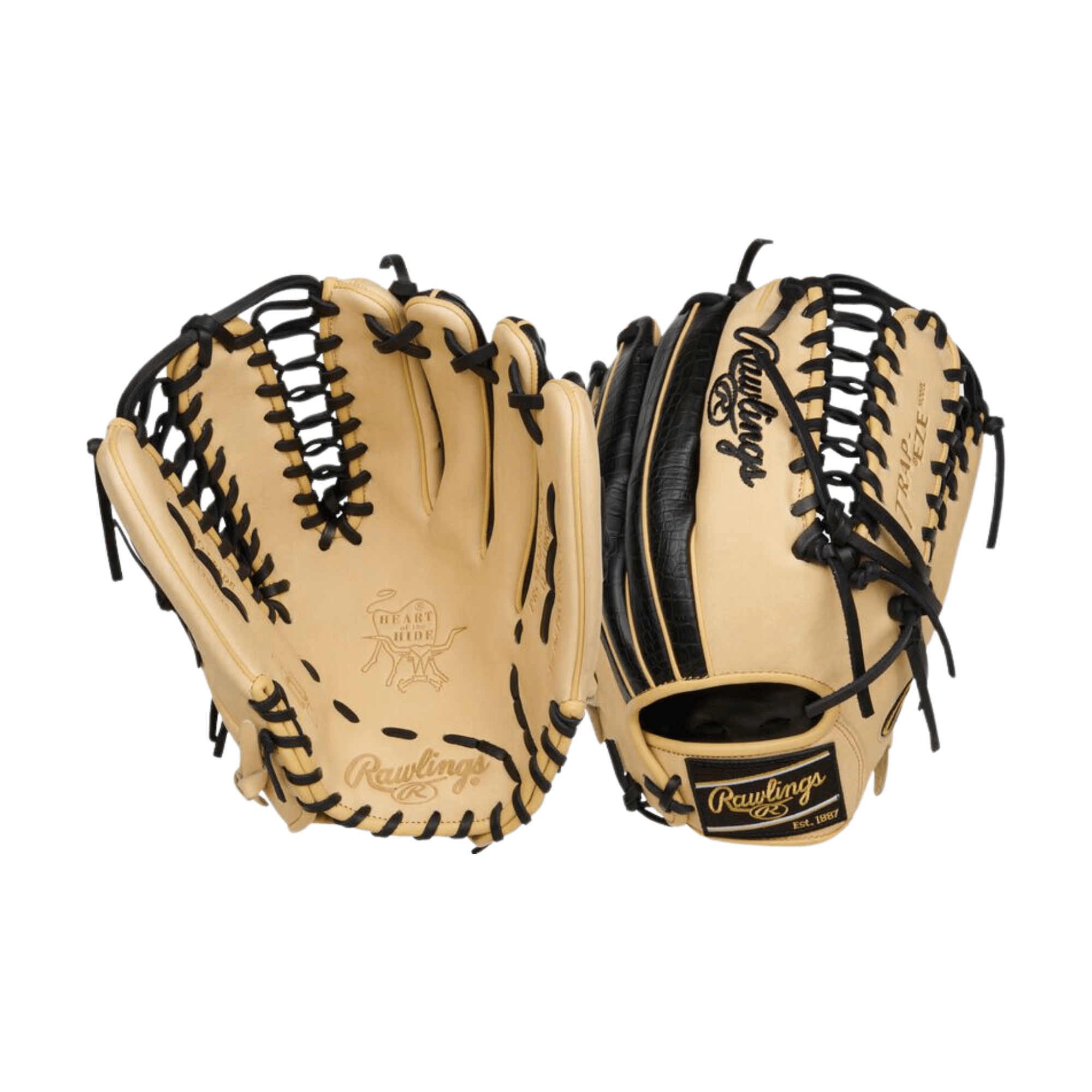 Rawlings Heart Of The Hide Trap-Eze Glove 12.75" RHT, featuring legendary Trap-Eze web for optimal outfield play.