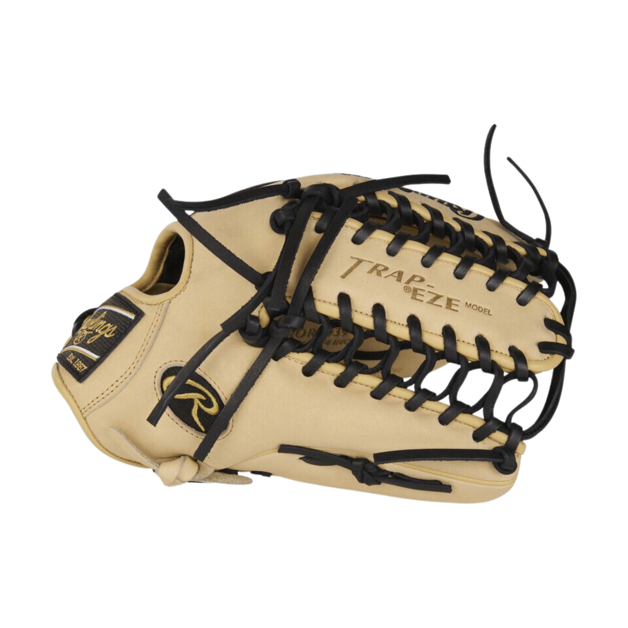 Rawlings Heart of the Hide Trap-Eze 12.75" glove with unique web design, perfect for outfield players.