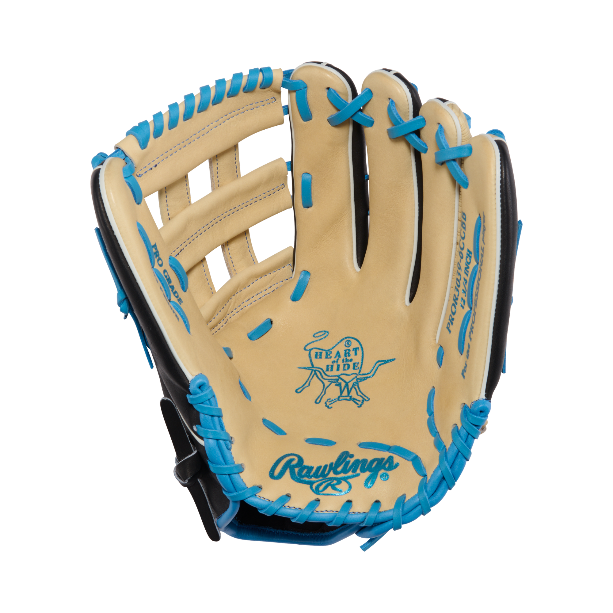 Rawlings PROR3039-6CCBB Outfield Glove palm view showing the deep pocket and Pro H Web