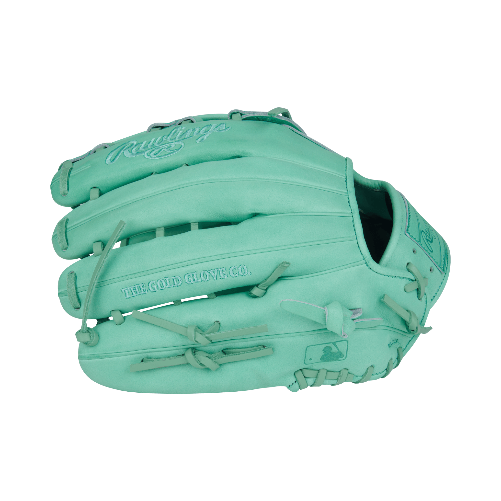 Close-up of finger stalls on Rawlings Heart of the Hide 12.75" Mint glove with strong lacing and Pro H™ web