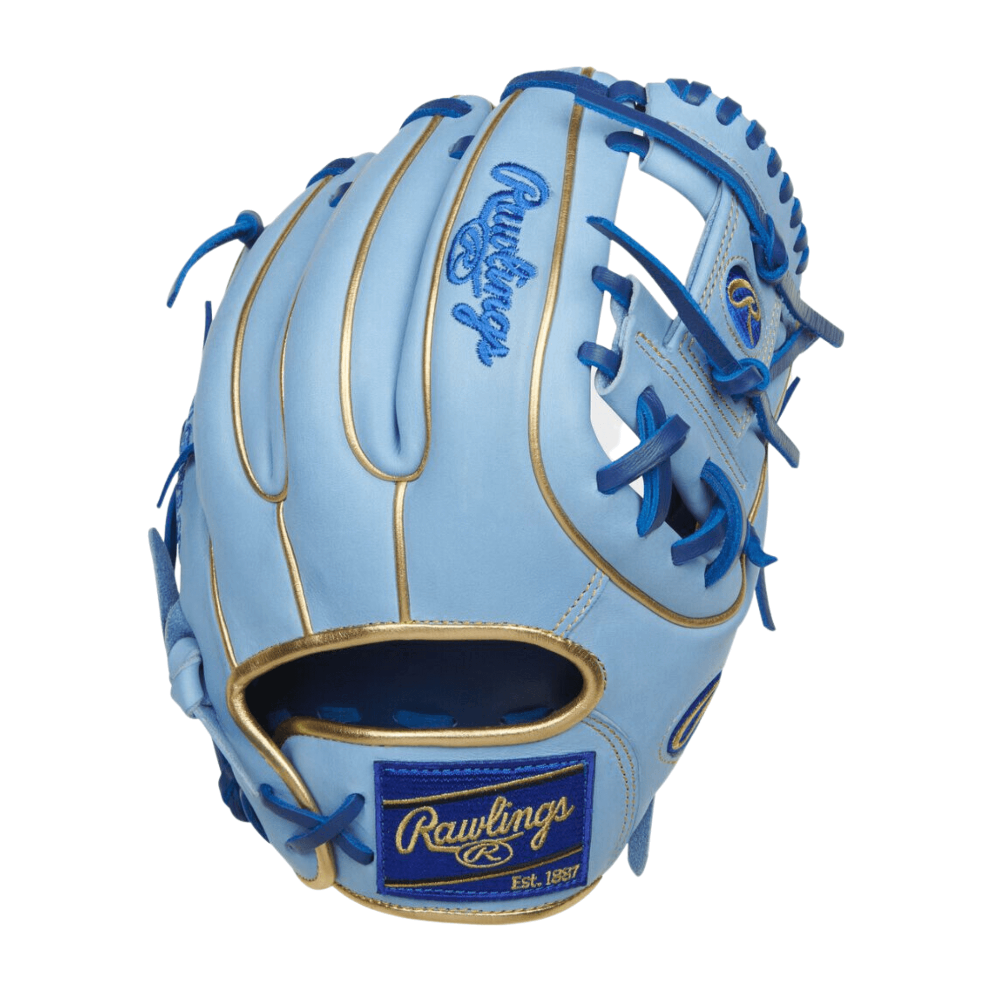 Rawlings Heart of the Hide R2G Contour Fit Baseball Glove in blue, designed for smaller hands with premium quality materials.