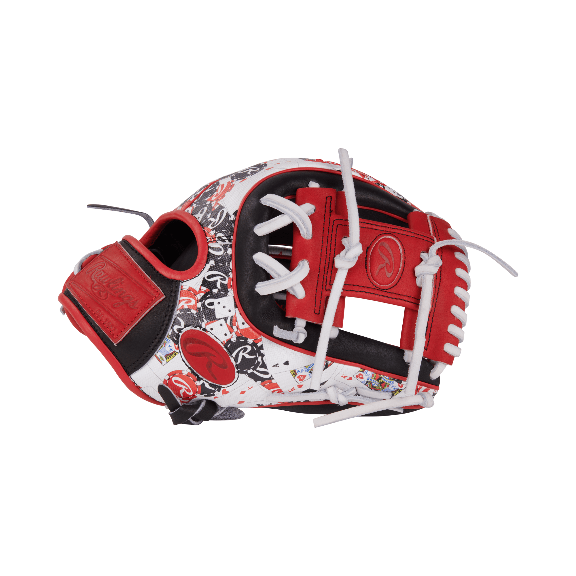 Rawlings Heart of the Hide Color Sync 9.0 Infield Glove, 11.5 inches, black and scarlet design for infielders.
