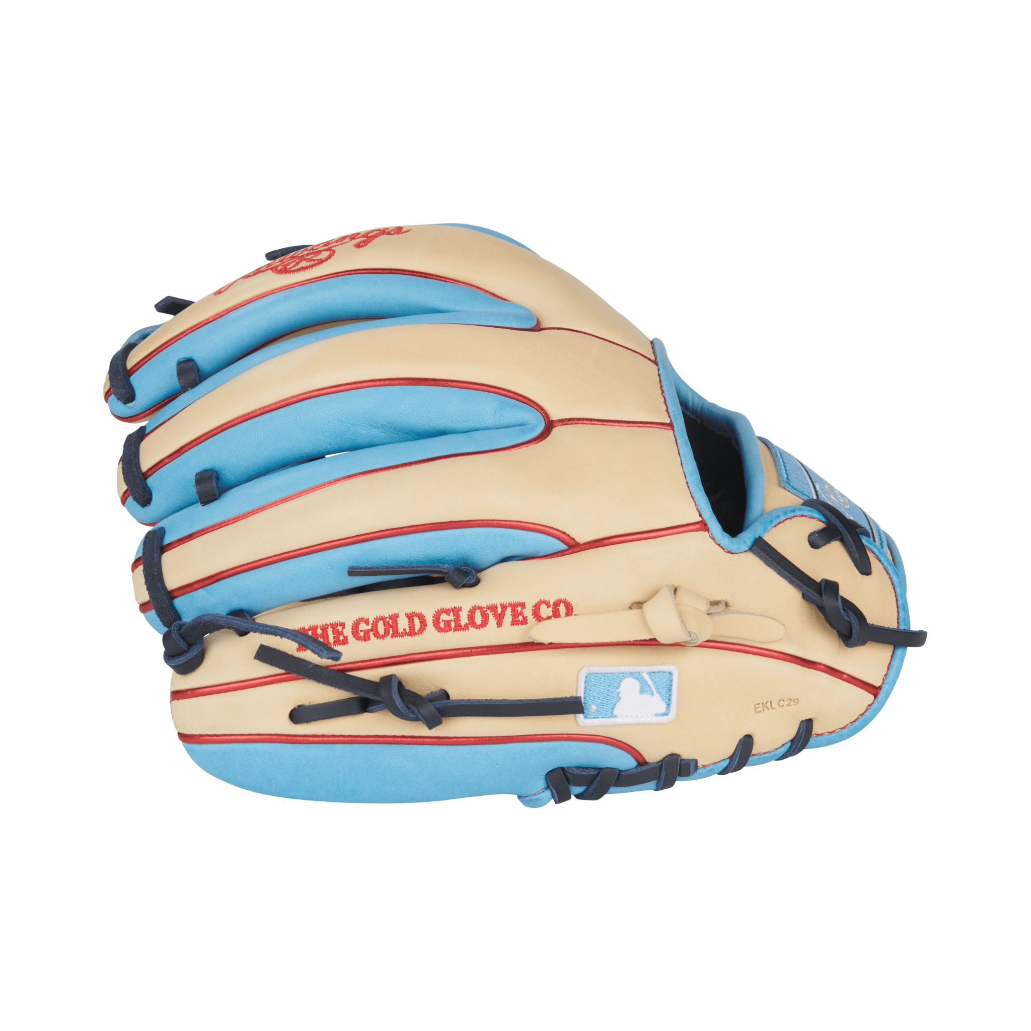 Finger section close-up of Rawlings HOH 11.5" Glove with Pro I Web and Columbia Blue accents