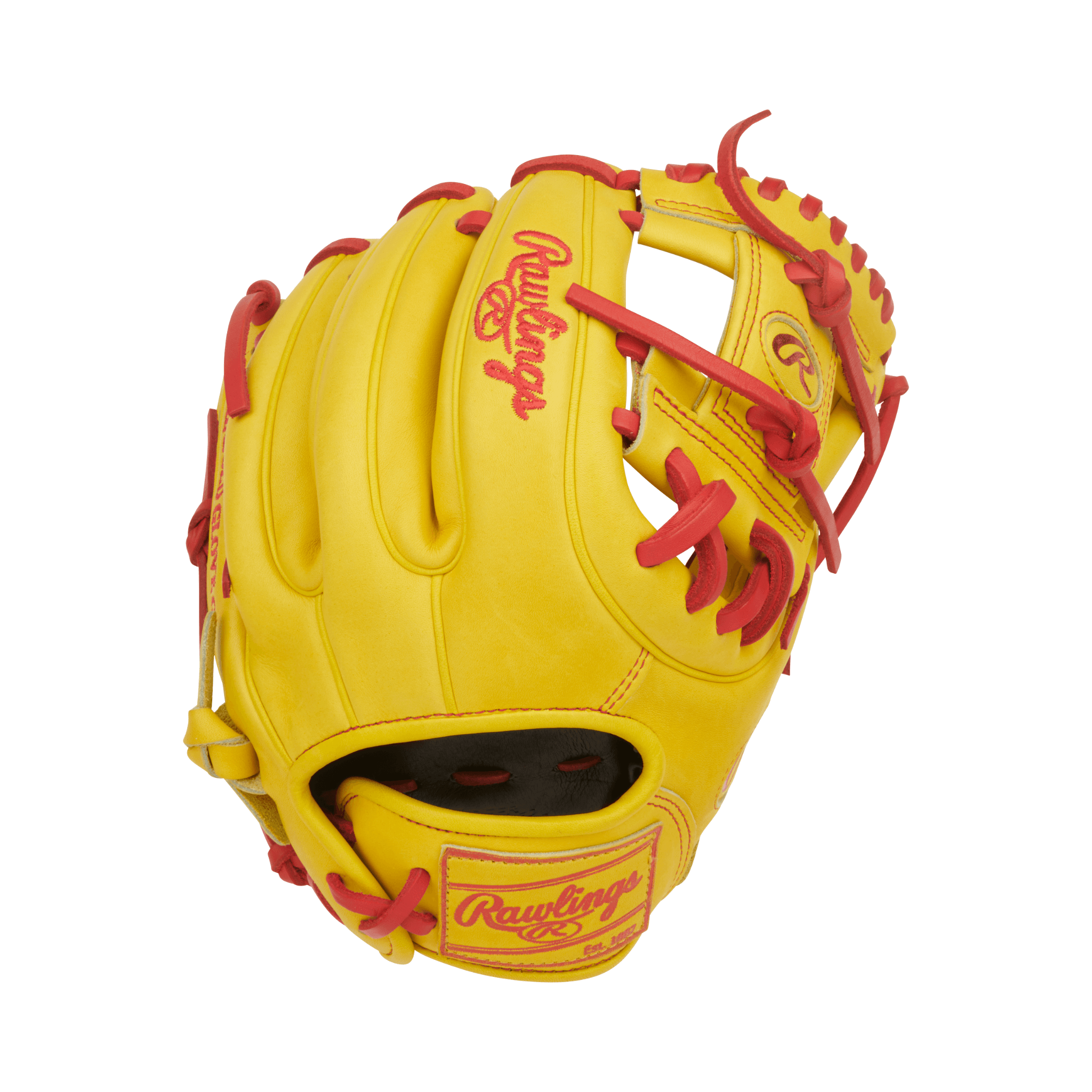 Back view of Rawlings HOH Contour Fit 11.5" Infield Glove Yellow/Scarlet