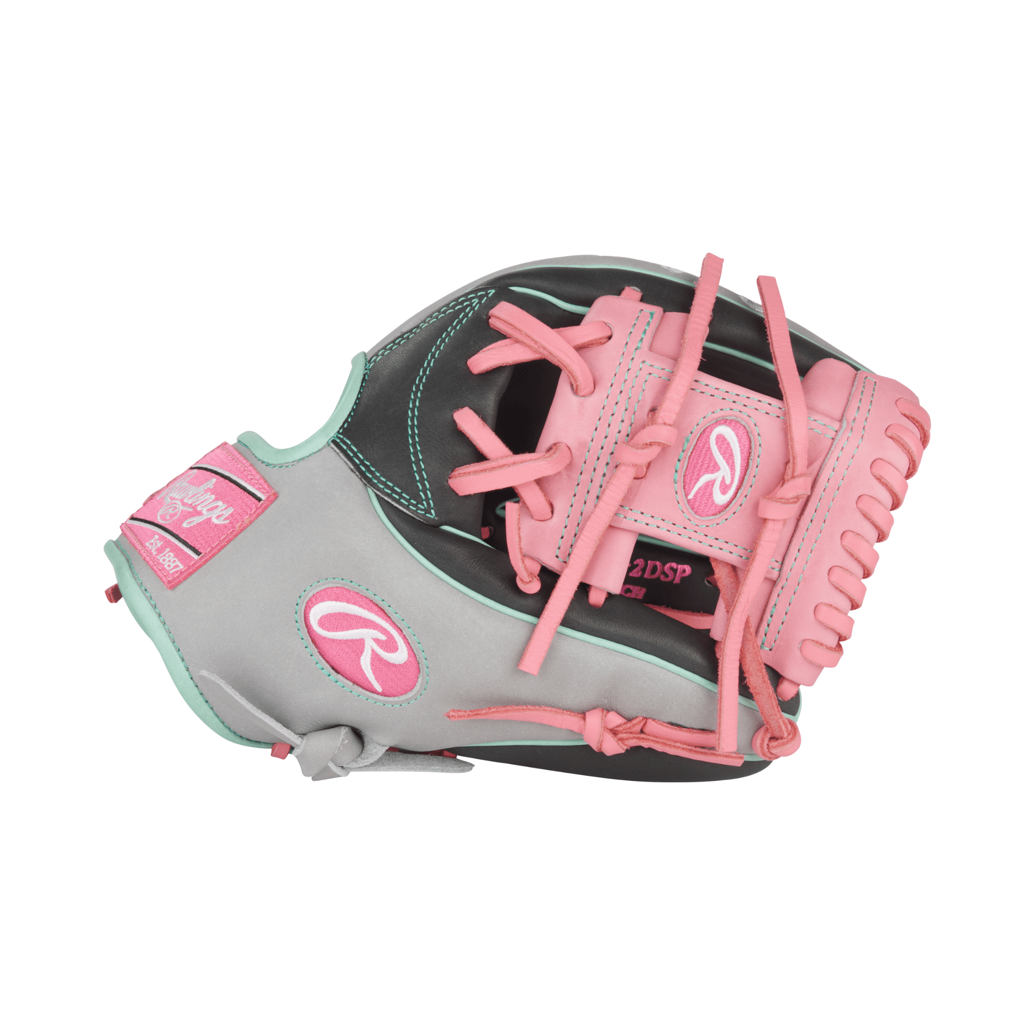 Finger detail of Rawlings HOH 11.5" Infield Glove with Gray and Pink highlights