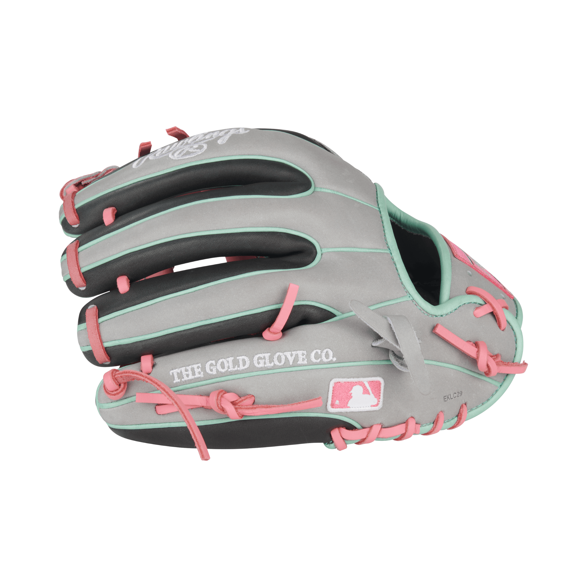 Close-up of thumb section on Rawlings Heart of the Hide 11.5" Glove Dark Shadow/Gray/Pink