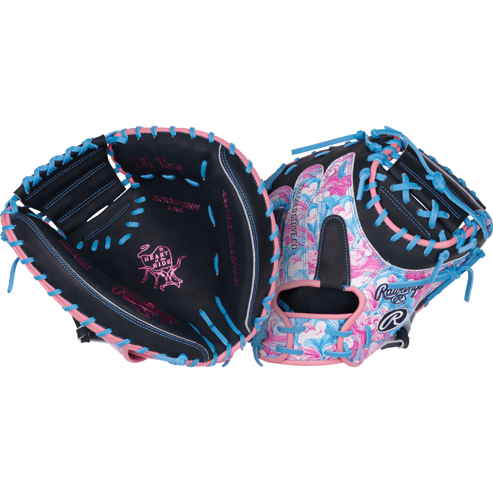 Rawlings Heart of the Hide Colorsync 9.0 34" Catcher's Mitt in Navy, Columbia, and Waves design.