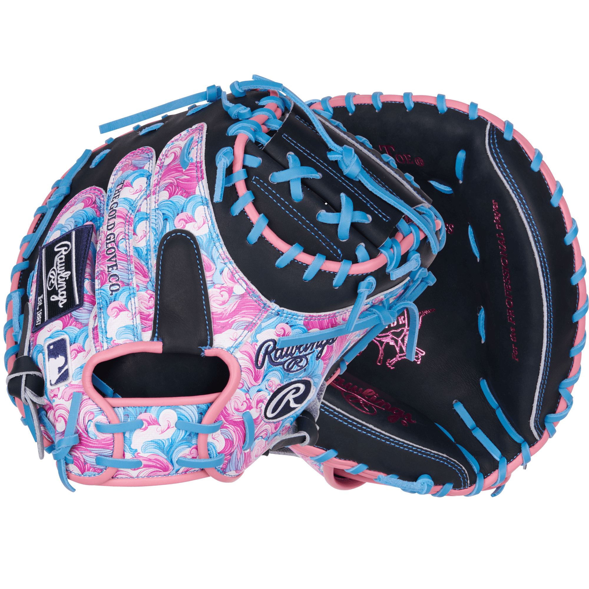 Rawlings Heart of the Hide Colorsync 9.0 Catcher's Mitt 34" in Navy, Columbia, and Waves design.