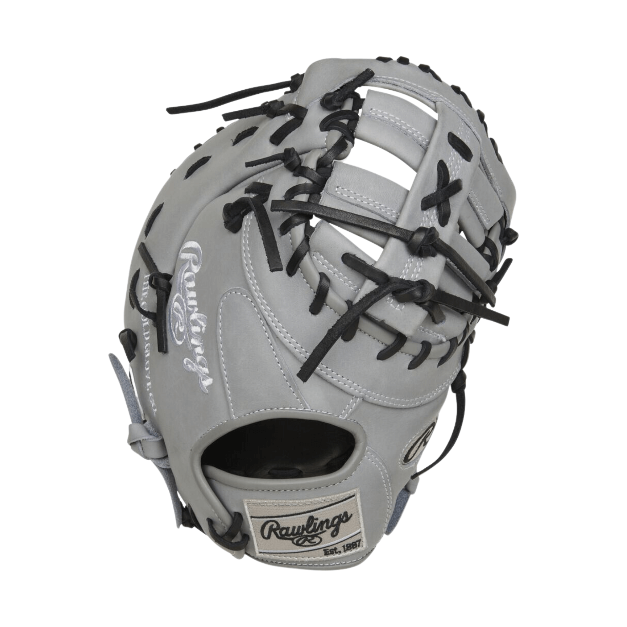 Rawlings Heart of the Hide Contour 12.25-inch first base mitt in gray with single-post double-bar web design.