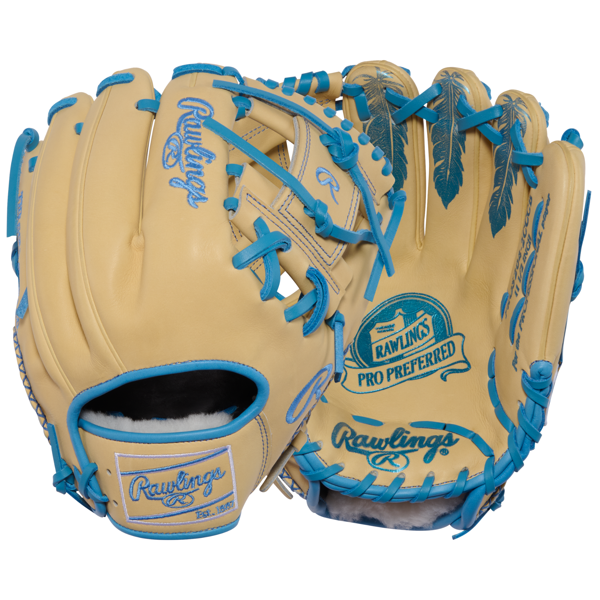 Rawlings PROS204-2CCCB Infield Glove combination back/front view showing the Pro Preferred infield design