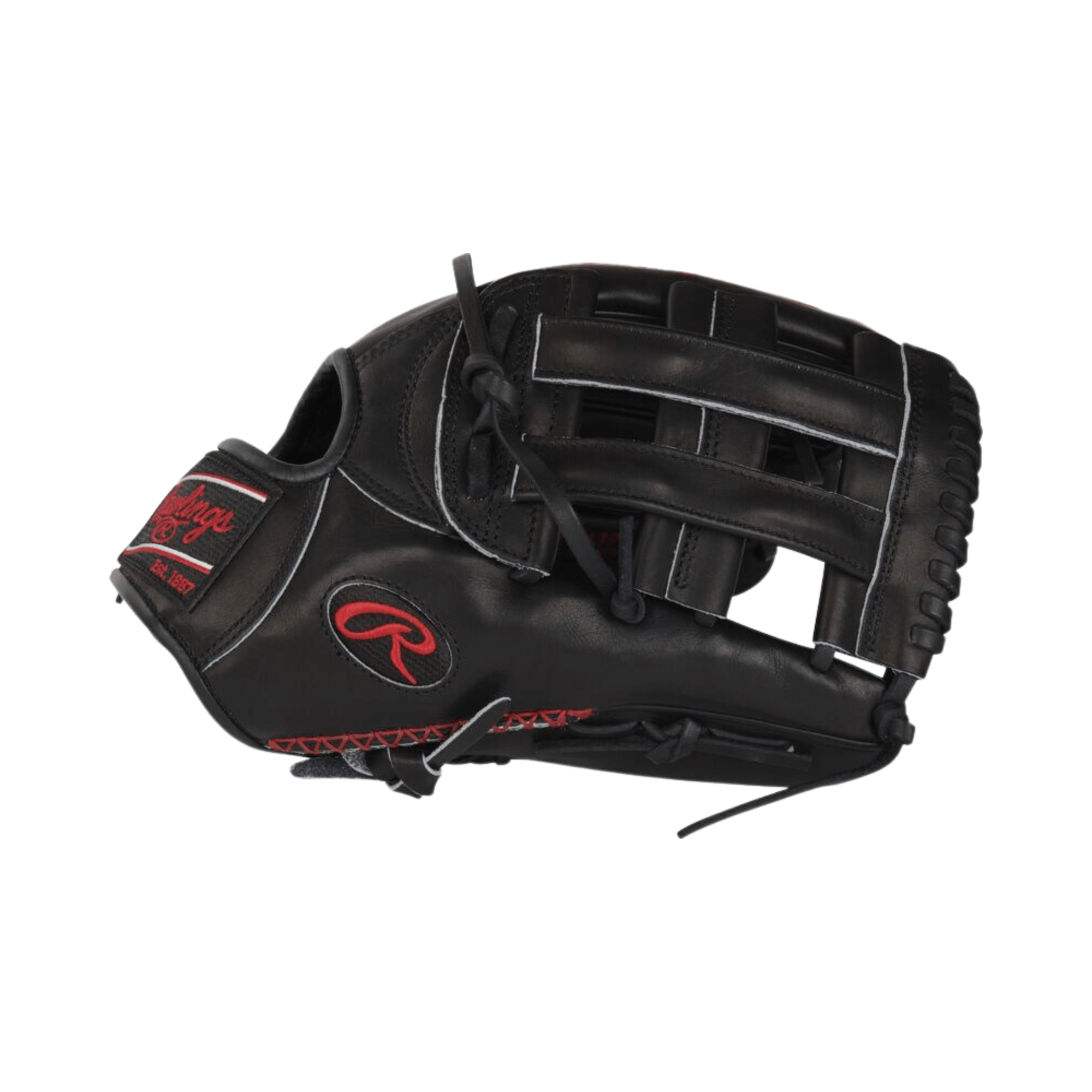 Rawlings Pro Preferred 12.75" baseball glove in black leather, designed for professional performance and durability.
