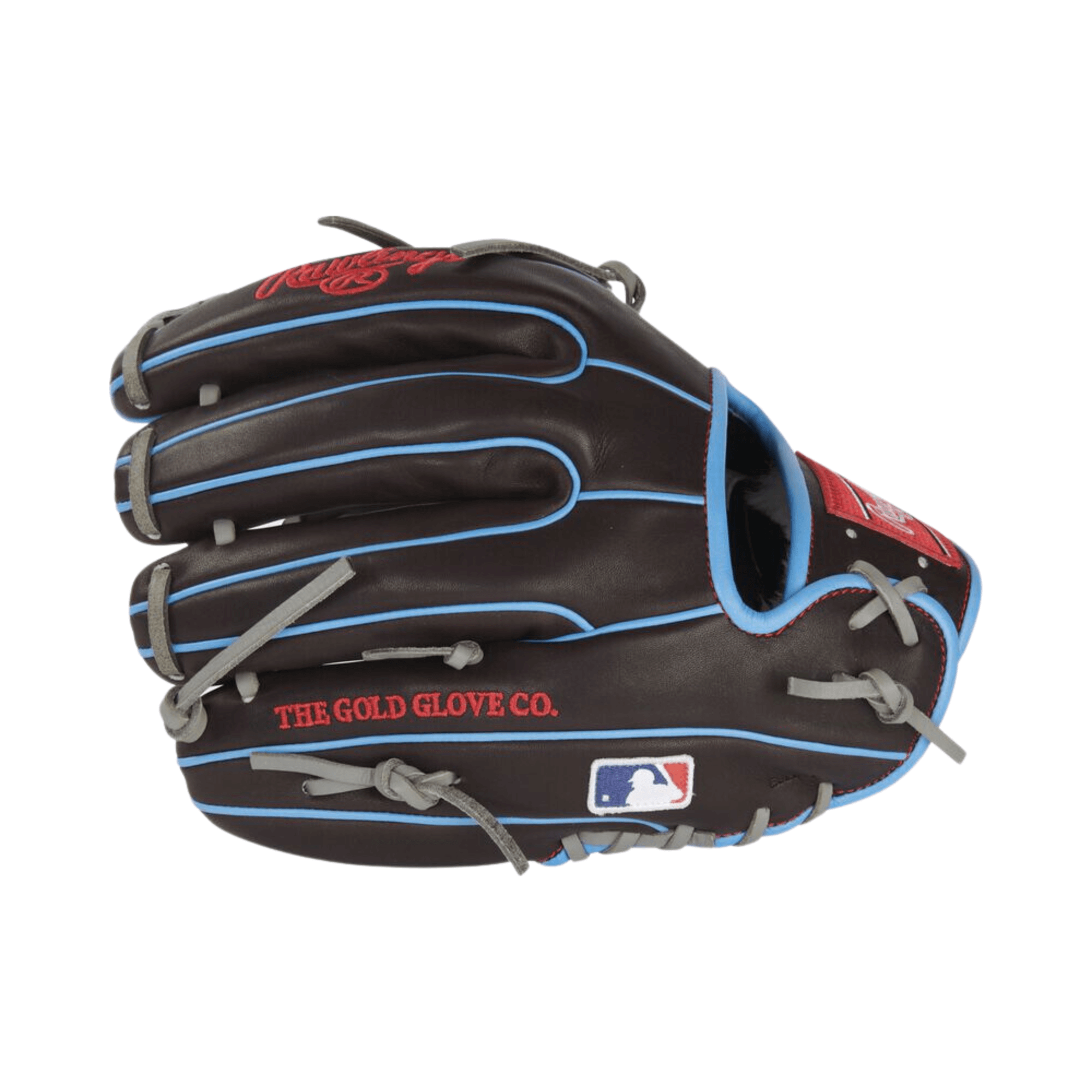 Rawlings Pro Preferred 11.5-inch infield glove in black with blue accents and wool padding for optimal performance.