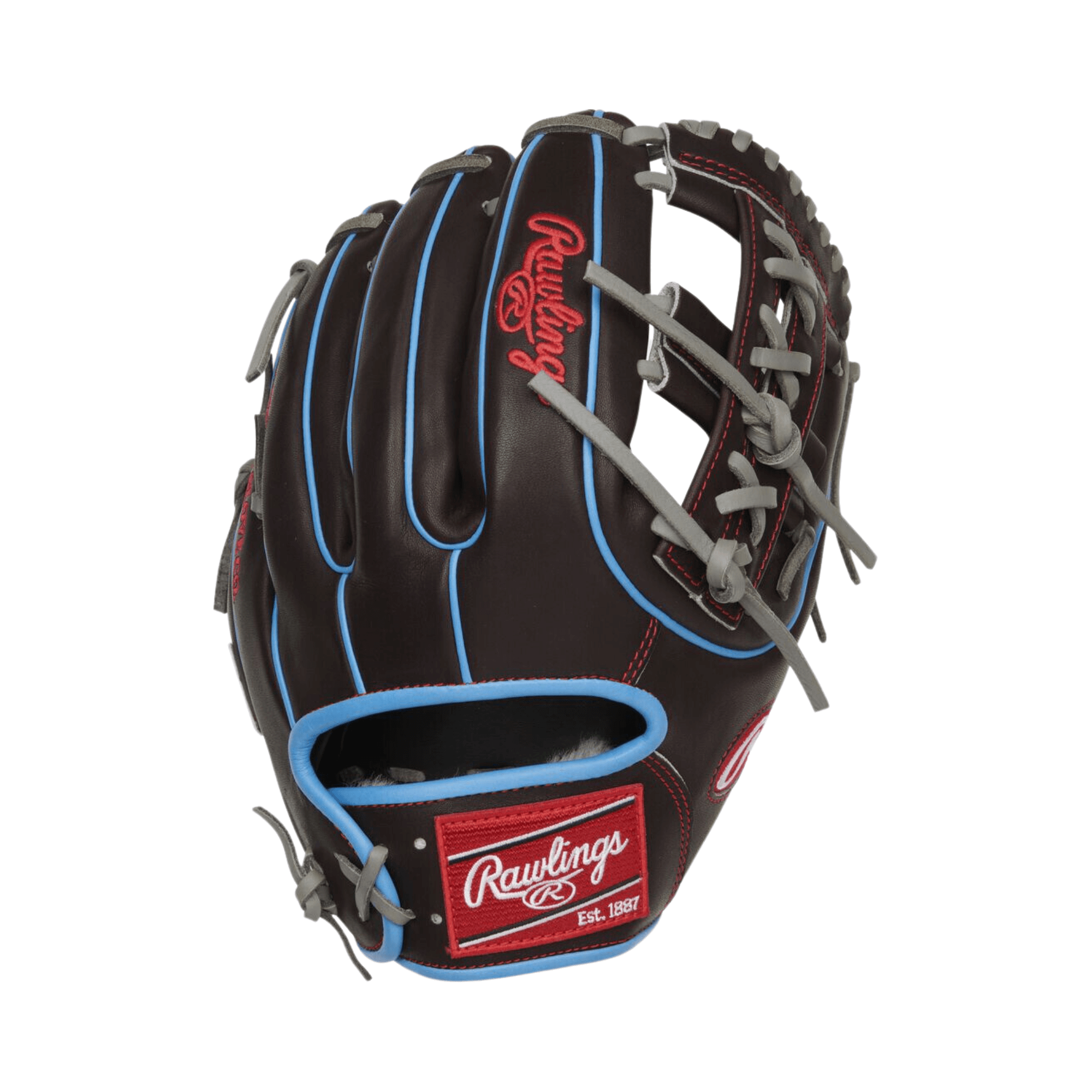 Rawlings Pro Preferred 11.5-inch infield glove with kip leather and blue accents, showcasing premium craftsmanship.