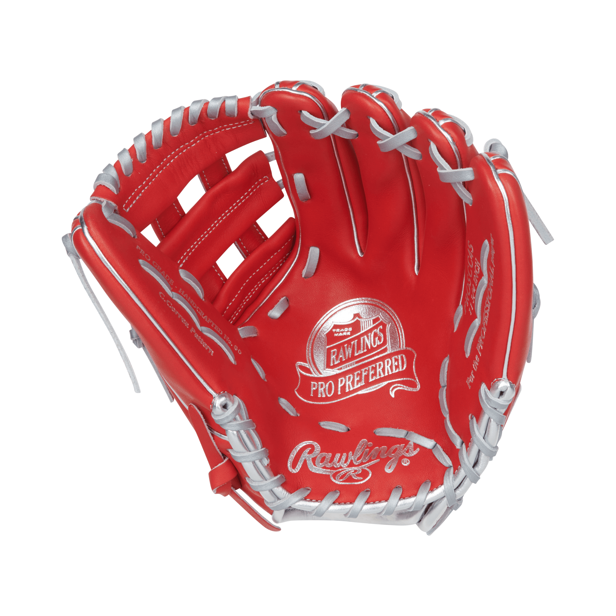 Palm view of Rawlings Pro Preferred 11.75" Carlos Correa infield glove showing Pittards sheepskin lining and wool padding