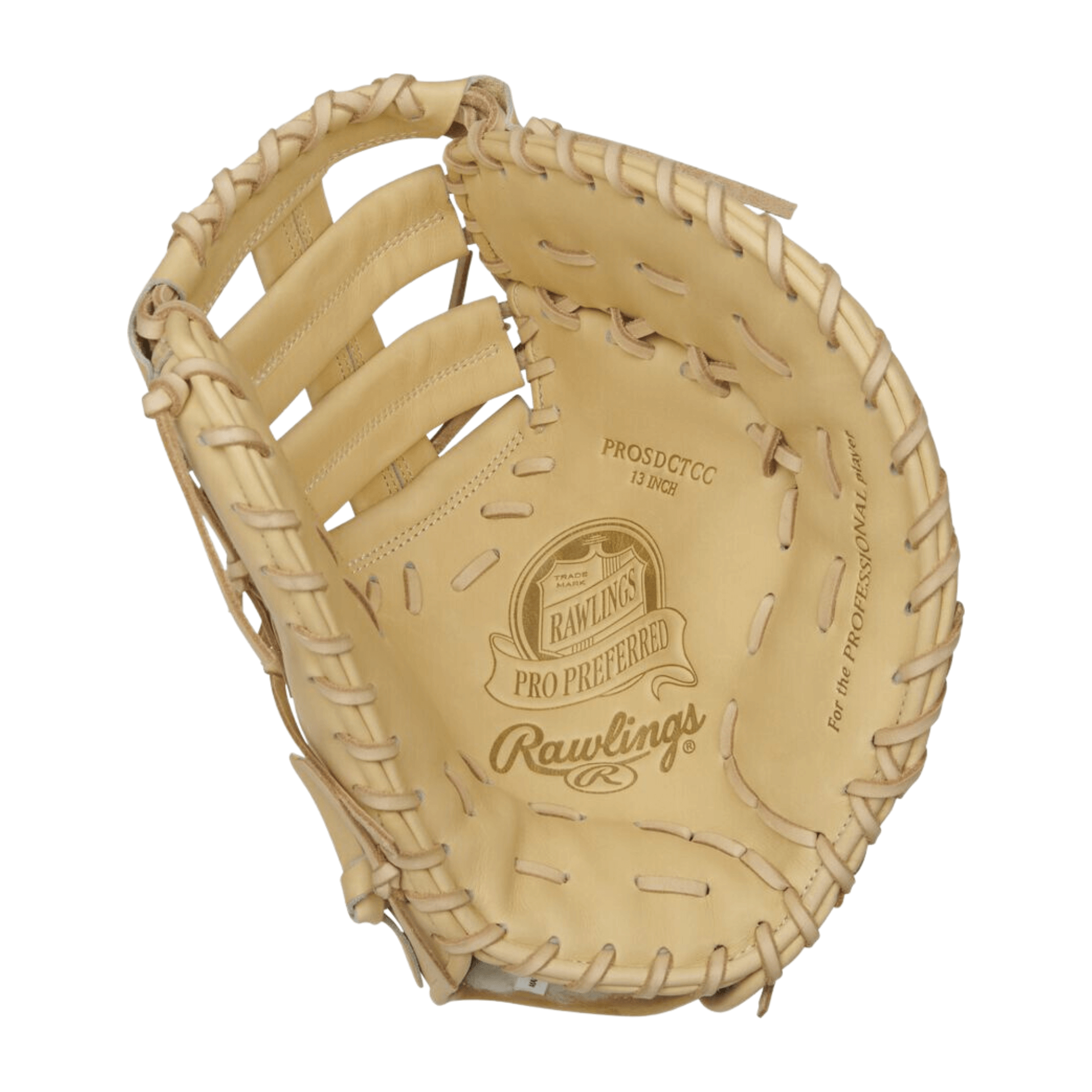 Rawlings Pro Preferred 13-inch left-hand throw baseball glove, camel design