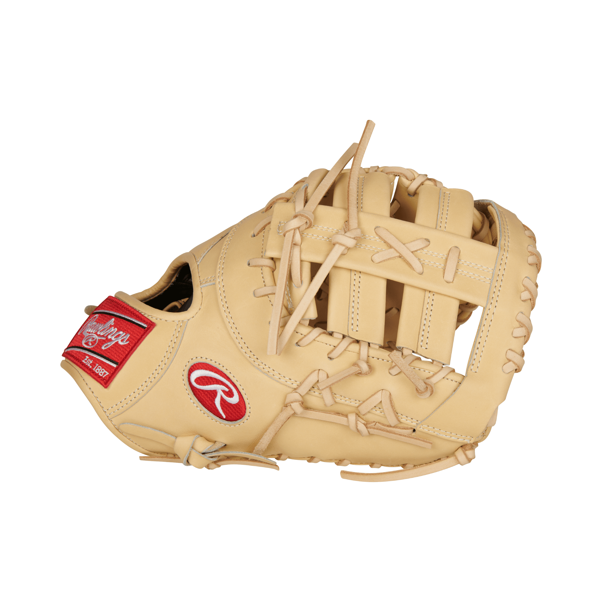 Pro Preferred 13-inch First Base Mitt for right-handed throwers, luxurious leather, deep pocket, camel design.