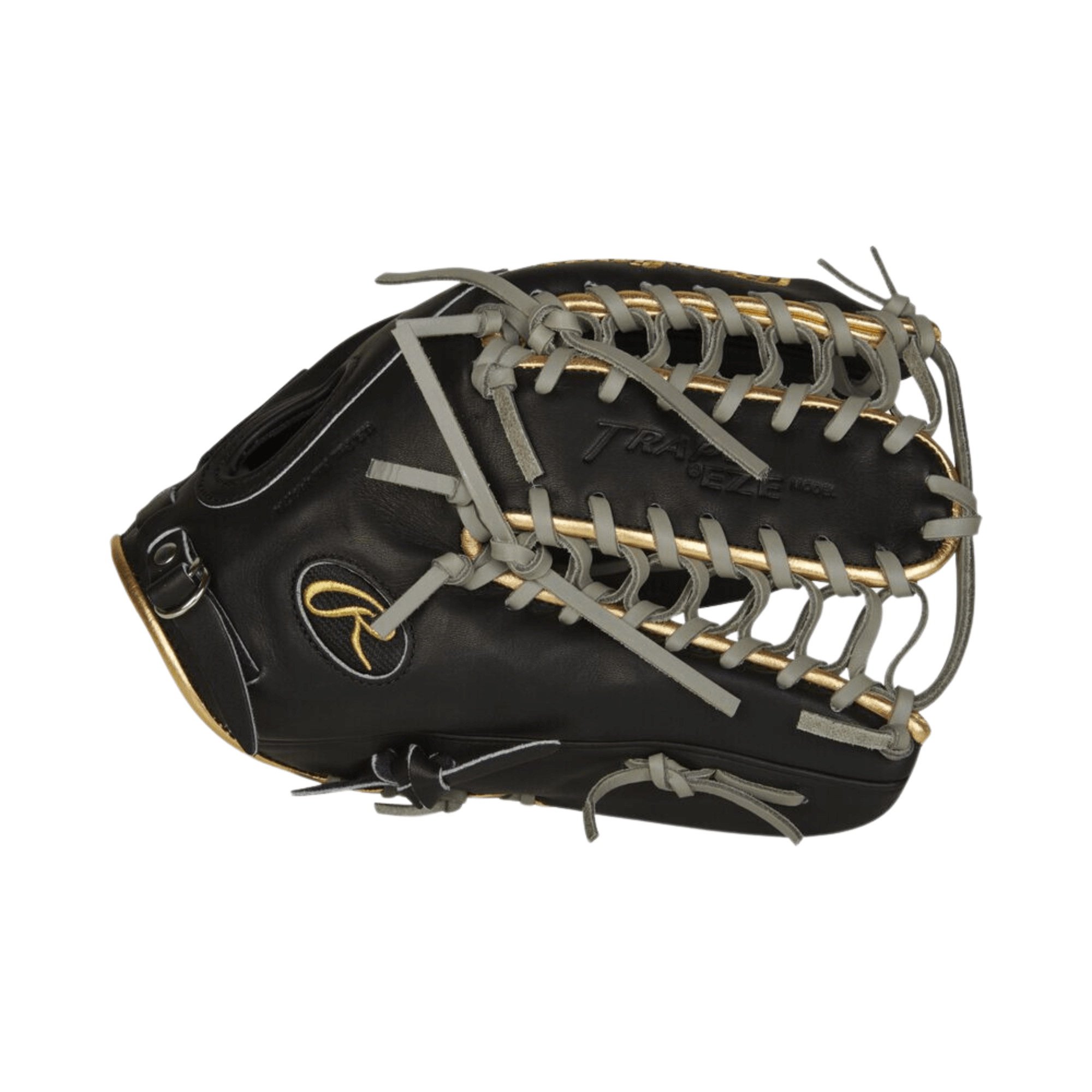 Rawlings Pro Preferred 12.75-inch outfield glove in black with gold binding and grey lacing