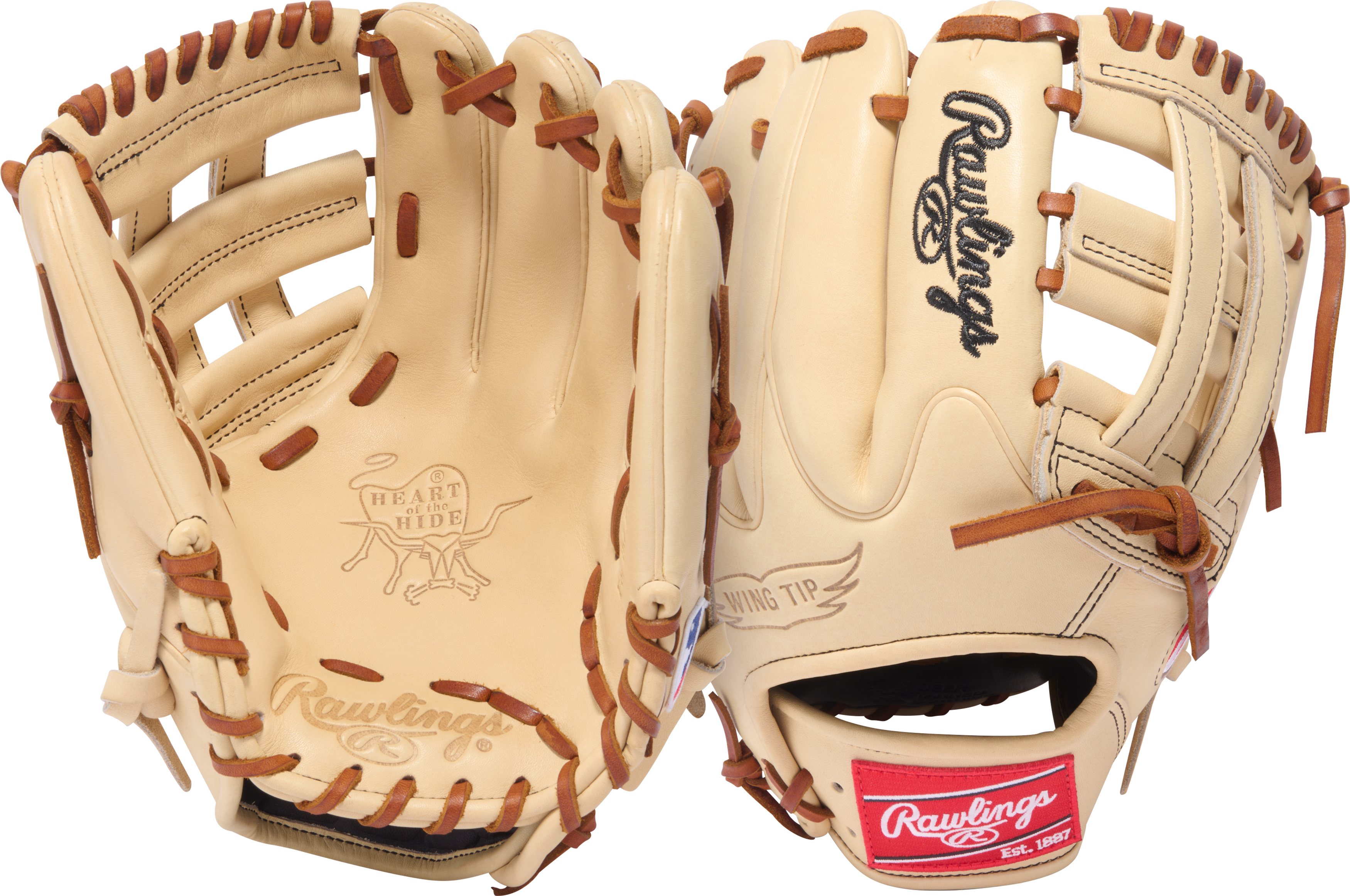 Rawlings Heart of the Hide Traditional Infield Glove 11.75 Inch Baseball Glove - Front and Back View Comparison