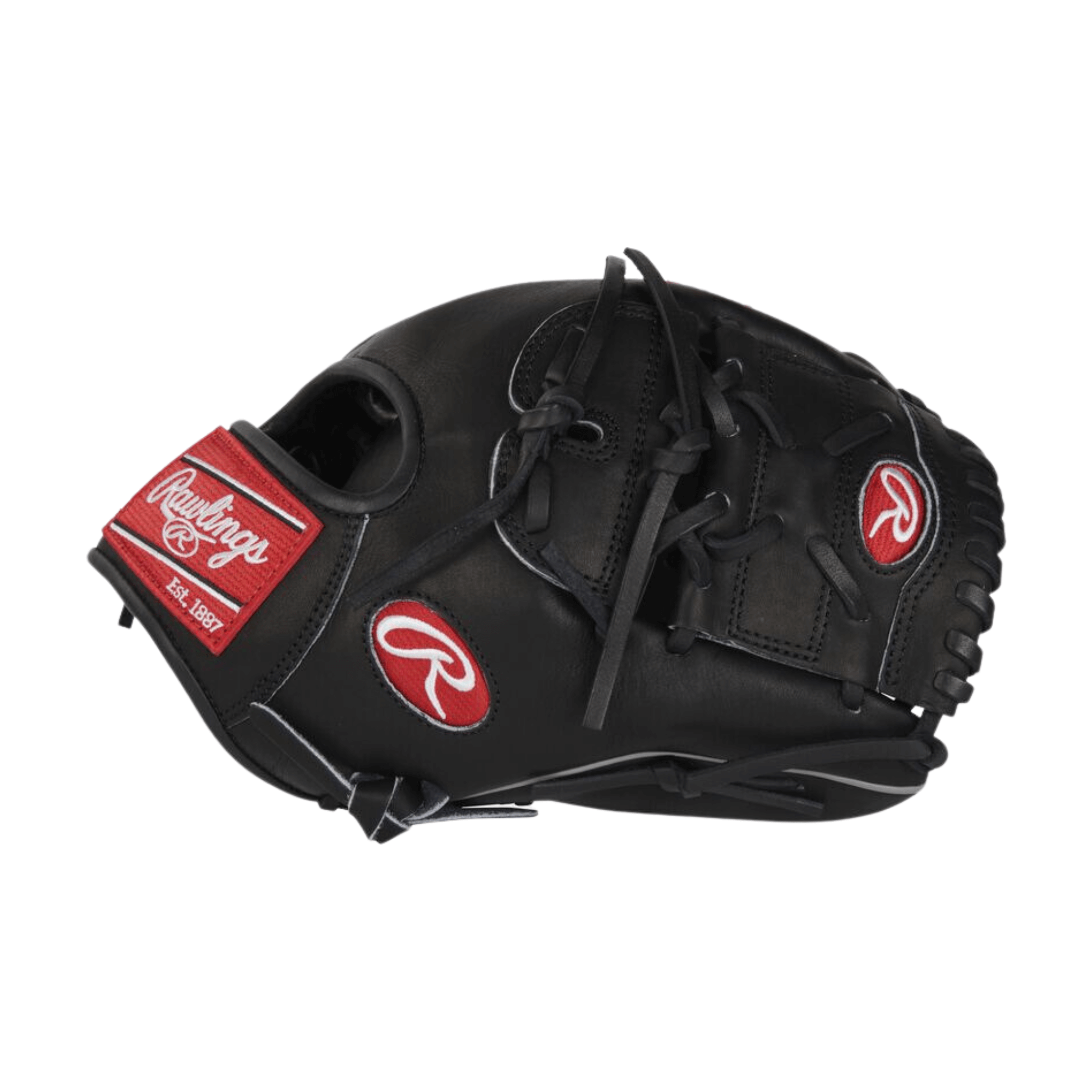Rawlings Heart Of The Hide 12" Traditional Baseball Glove in black with red accents and sleek design.