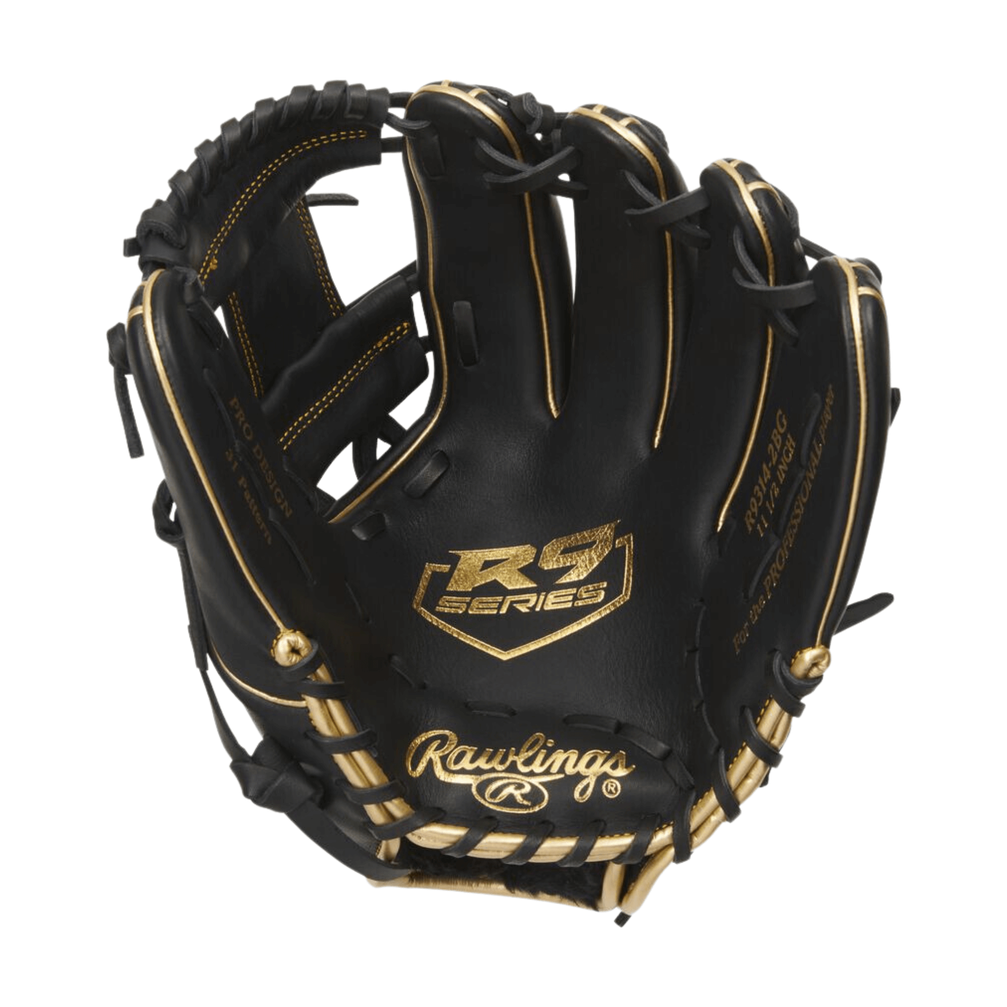 Rawlings R9 Series 11.5-inch infield glove with 31-pattern, curved fingers, and deep bowl pocket.